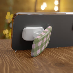Green & Pink Gingham Click-On Phone Grip by etchd, view 4