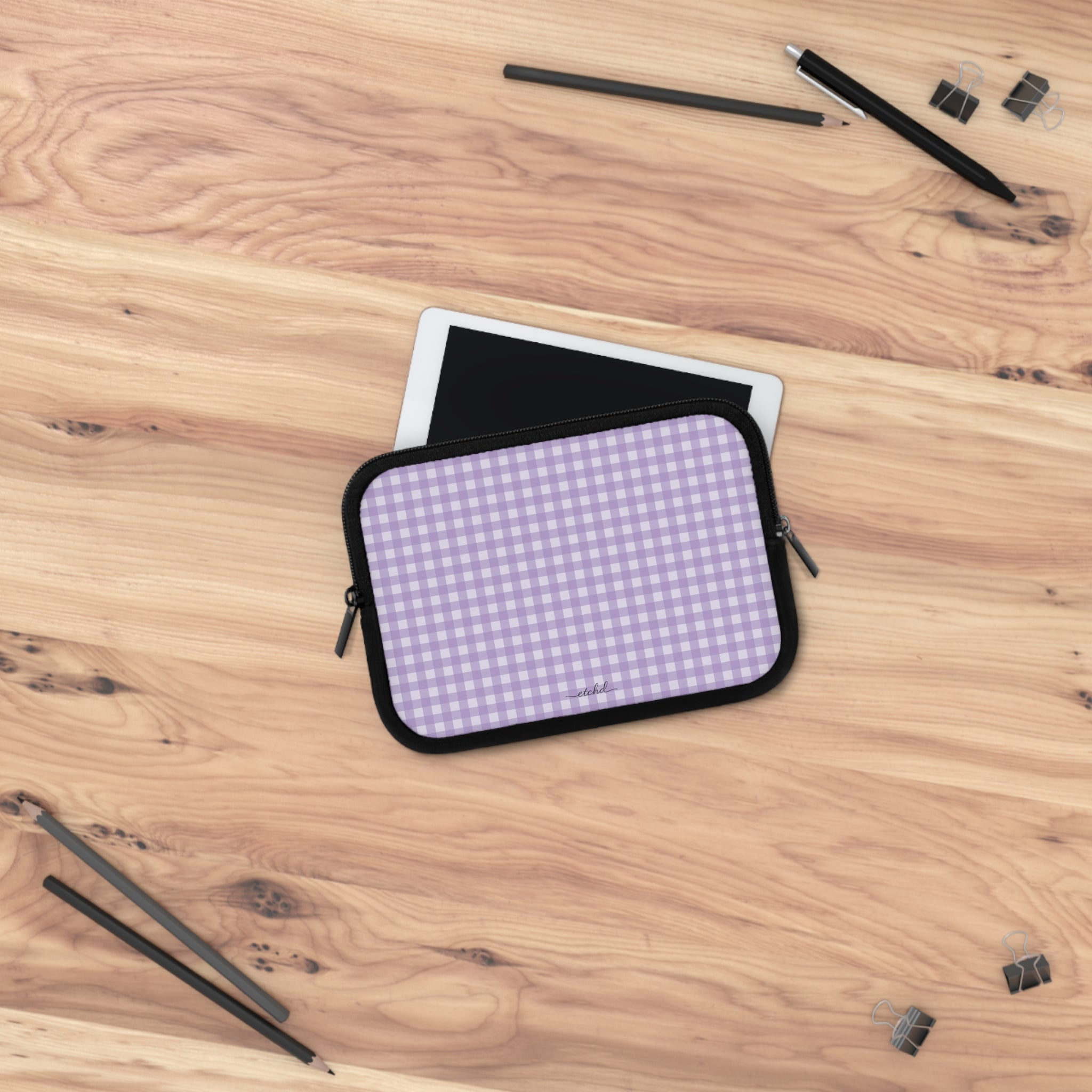 Lilac & Cream Gingham Laptop Sleeve by etchd, view 14