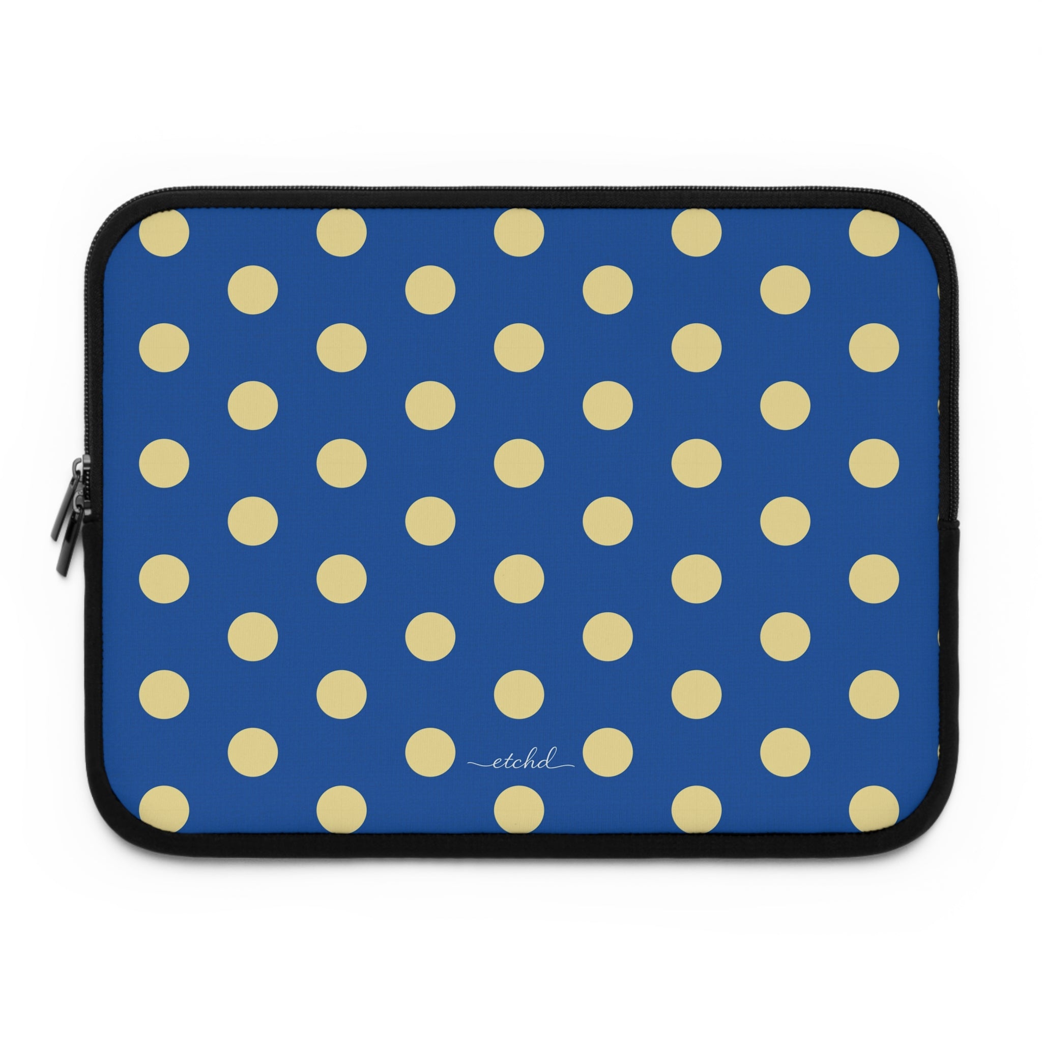 Butter And Cobalt Polka Dot Laptop Sleeve by etchd