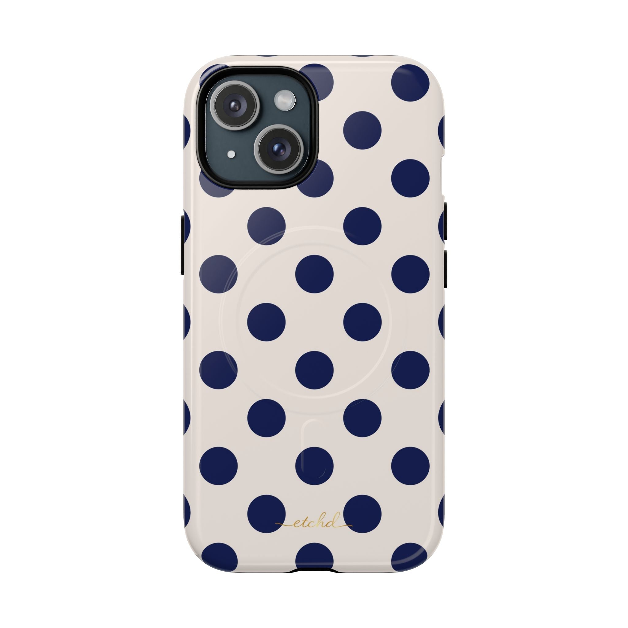 Navy & Cream Polka Dot Magnetic Phone Case by etchd, view 2