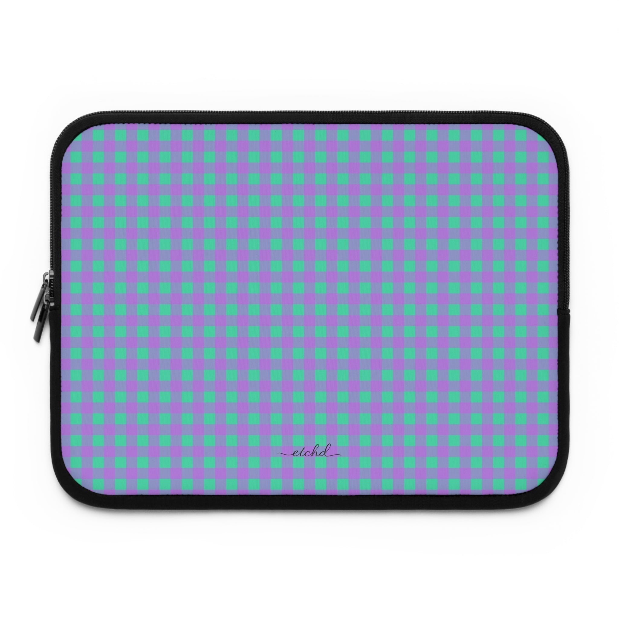Hypermint & Lilac Gingham Laptop Sleeve by etchd