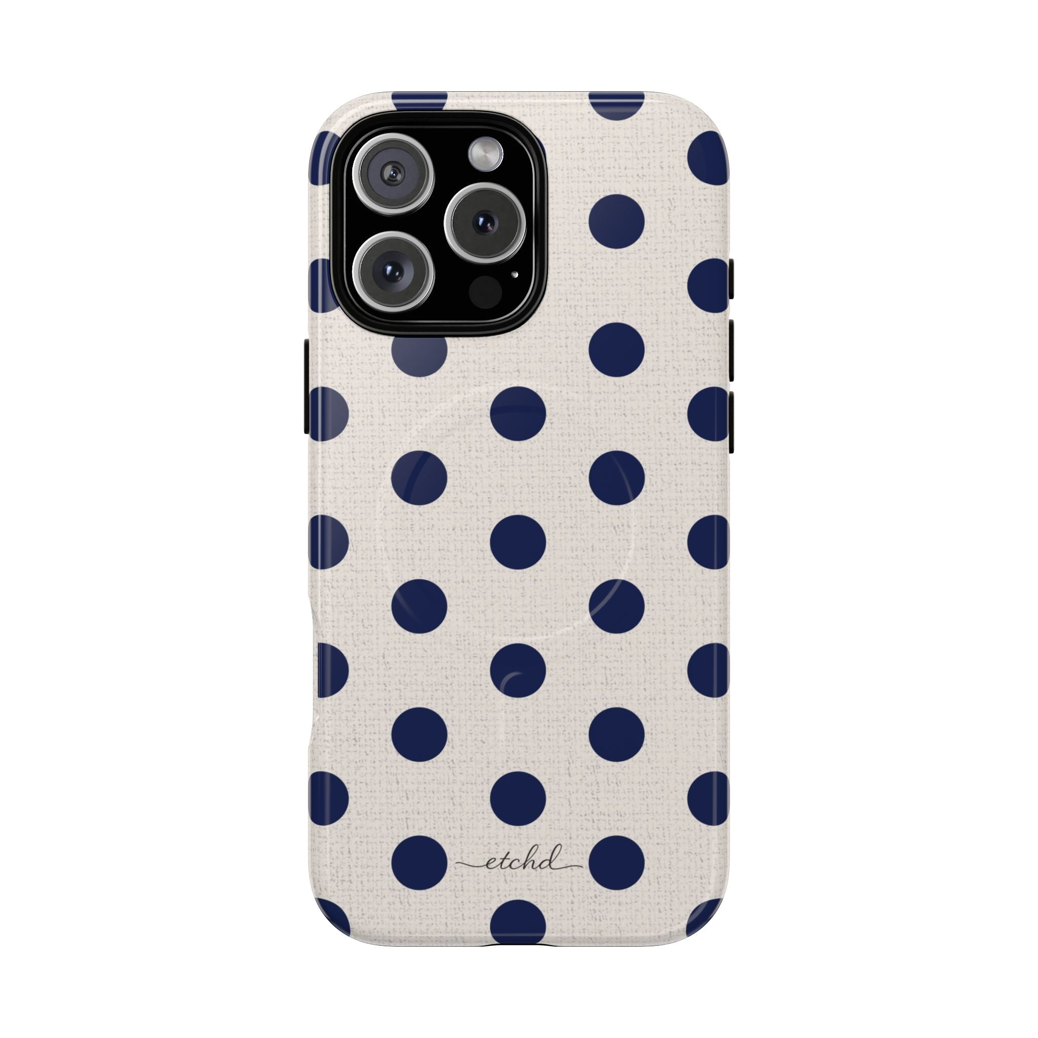 Navy & Cream Polka Dot Magnetic Phone Case by etchd