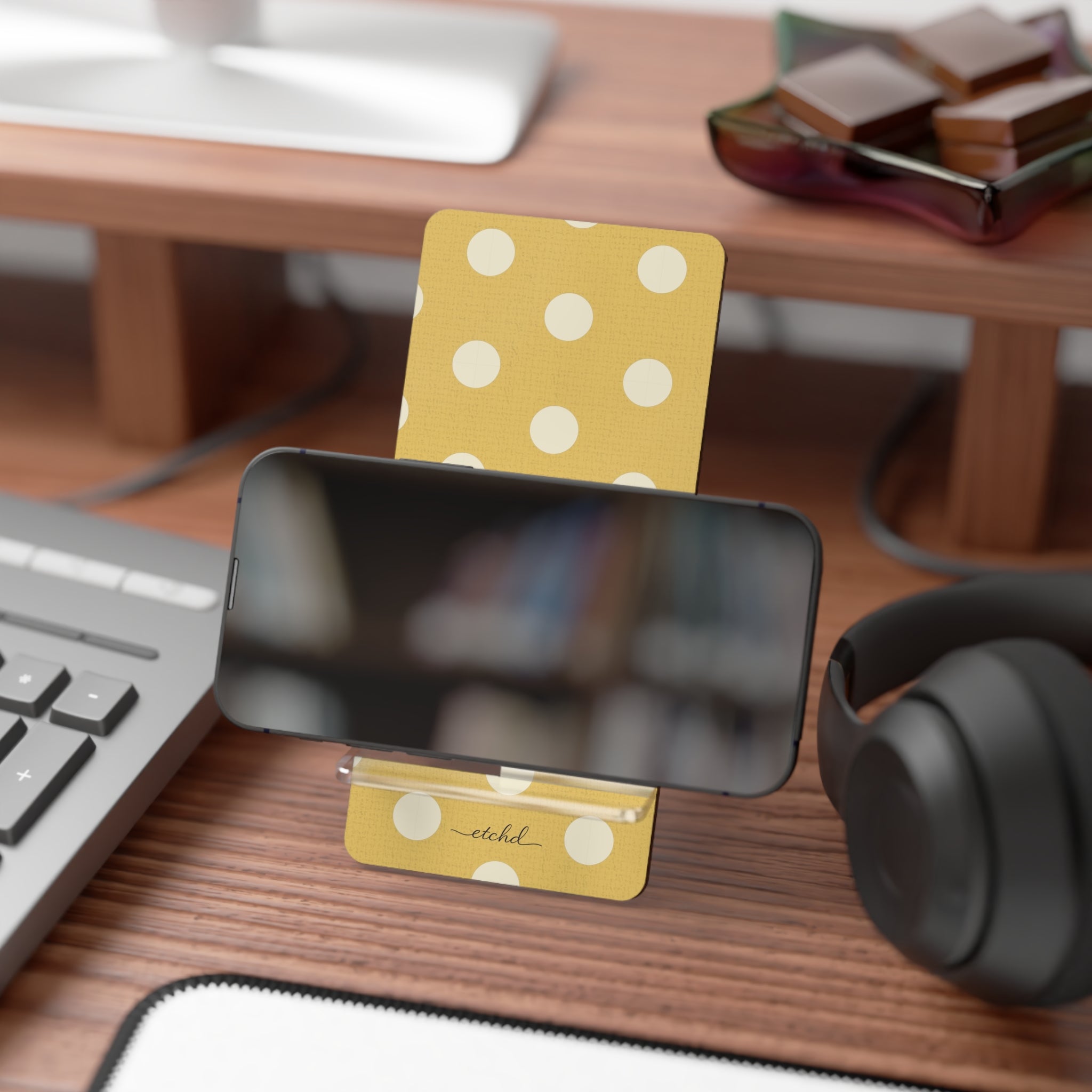 Cream & Butter Polka Dot Phone Stand by etchd, view 4