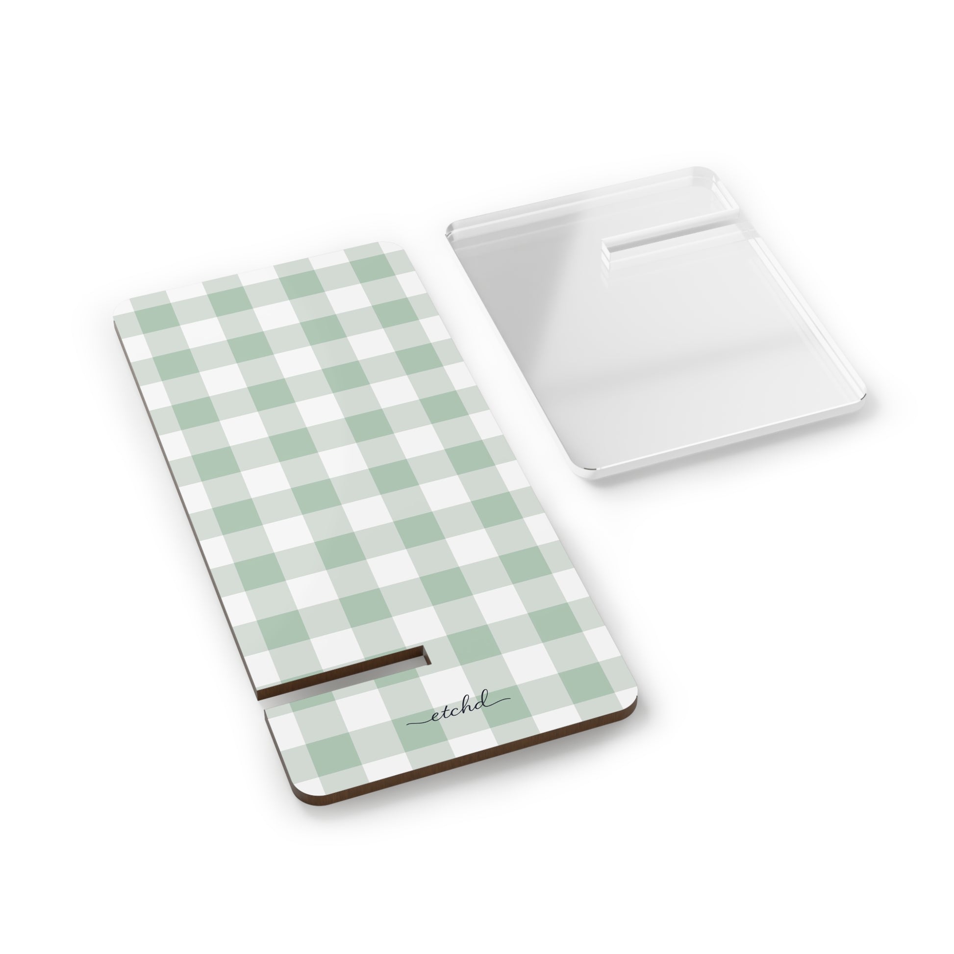 Sage Gingham Phone Stand by etchd, view 2