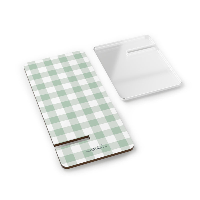 Sage Gingham Phone Stand-zoom-