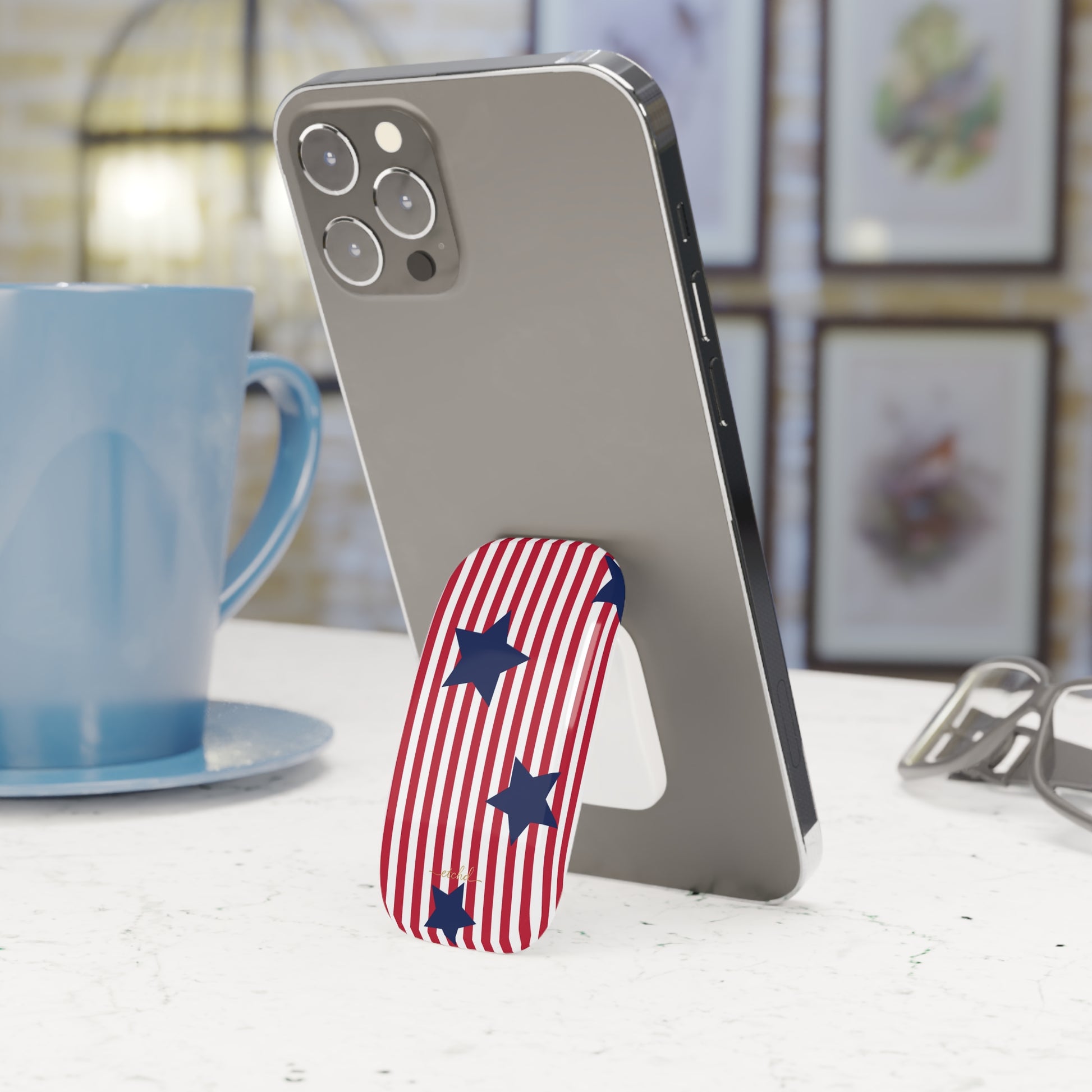 Red Stripes & Blue Stars Click-On Phone Grip by etchd, view 3
