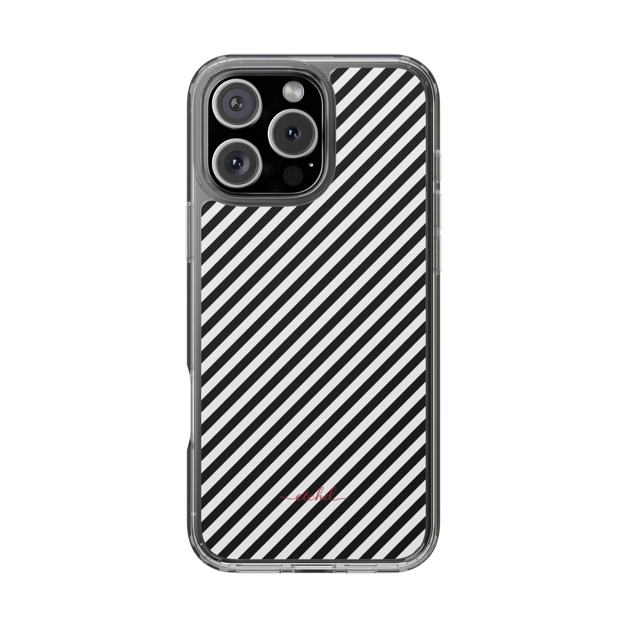 Black & White Striped Diagonal Clear Phone Case by etchd