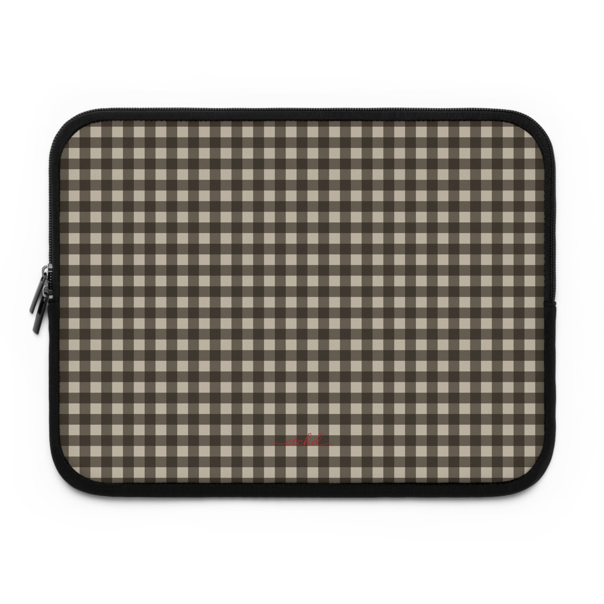 Cream & Brown Gingham Laptop Sleeve by etchd