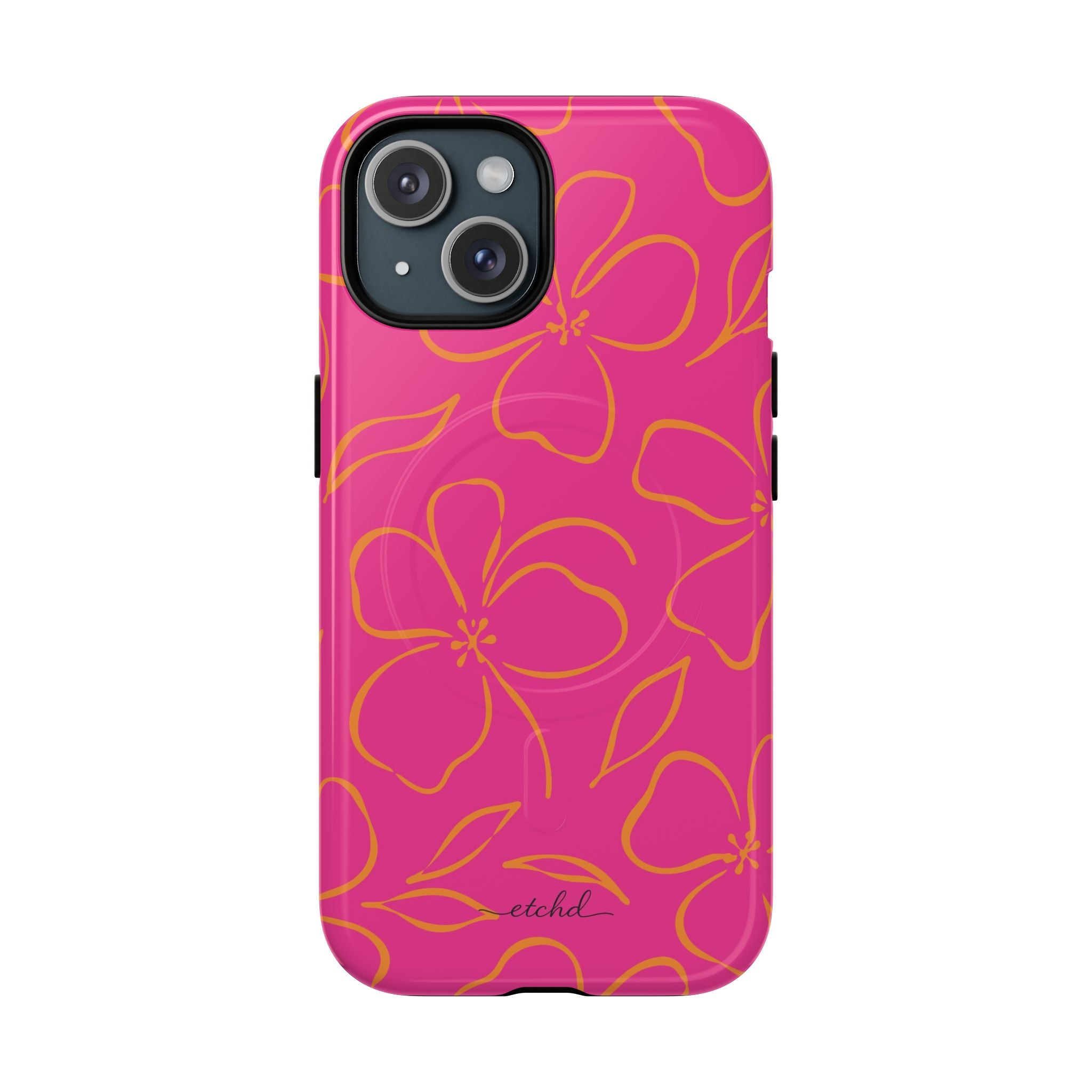 Pink & Orange Floral Funda magnética para móvil de etchd, vista 2