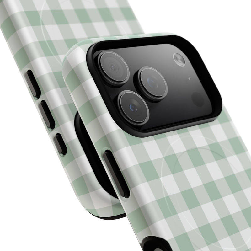 Sage & White Gingham Magnetic Phone Case by etchd, view 100