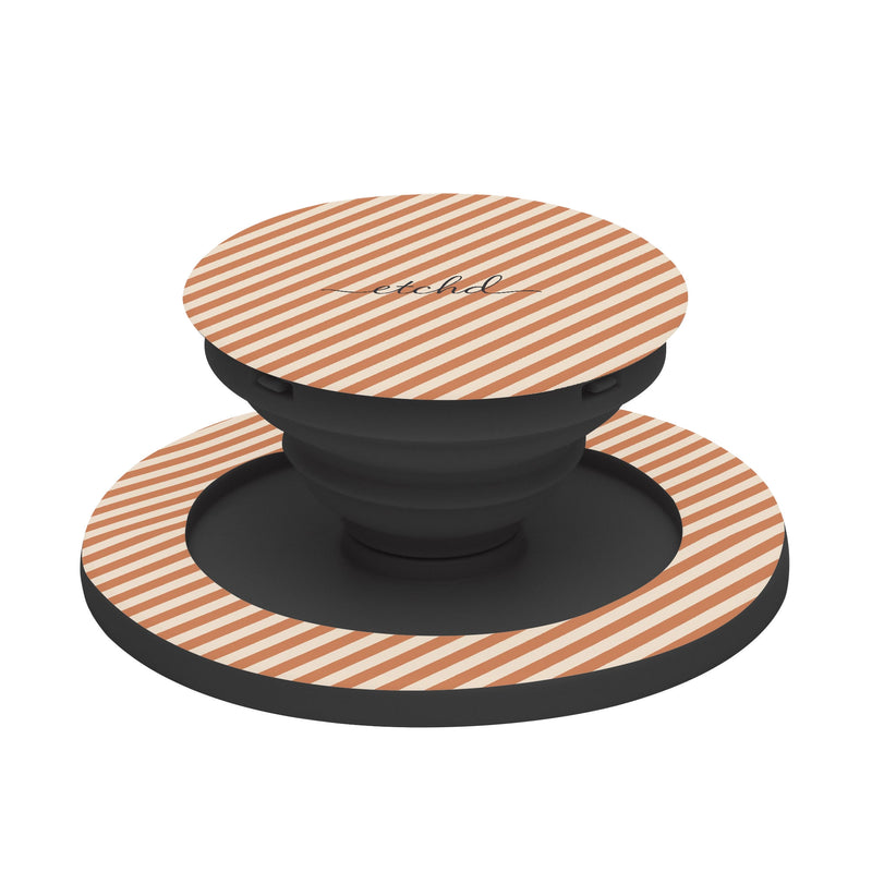 Terracotta & Cream Striped Diagonal Phone Grip And Stand-zoom-