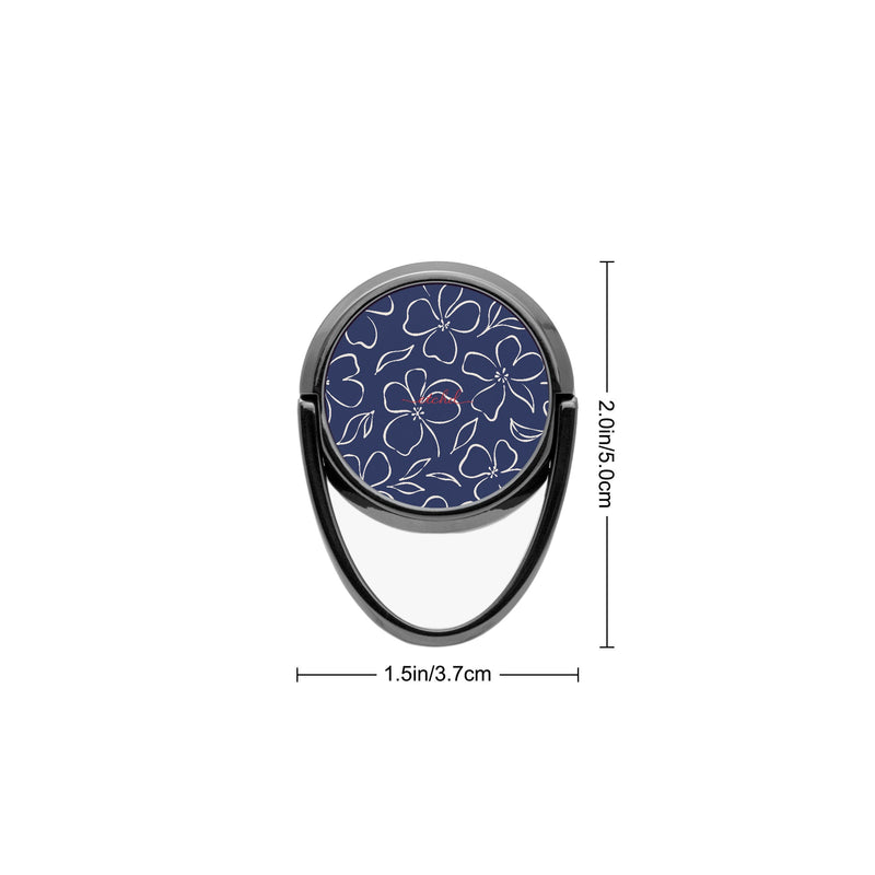 Navy & Cream Floral Anneau de maintien téléphone-zoom-
