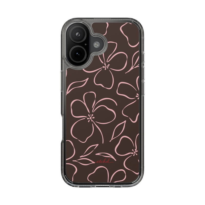 Espresso & Blush Floral Clear Phone Case by etchd, view 35