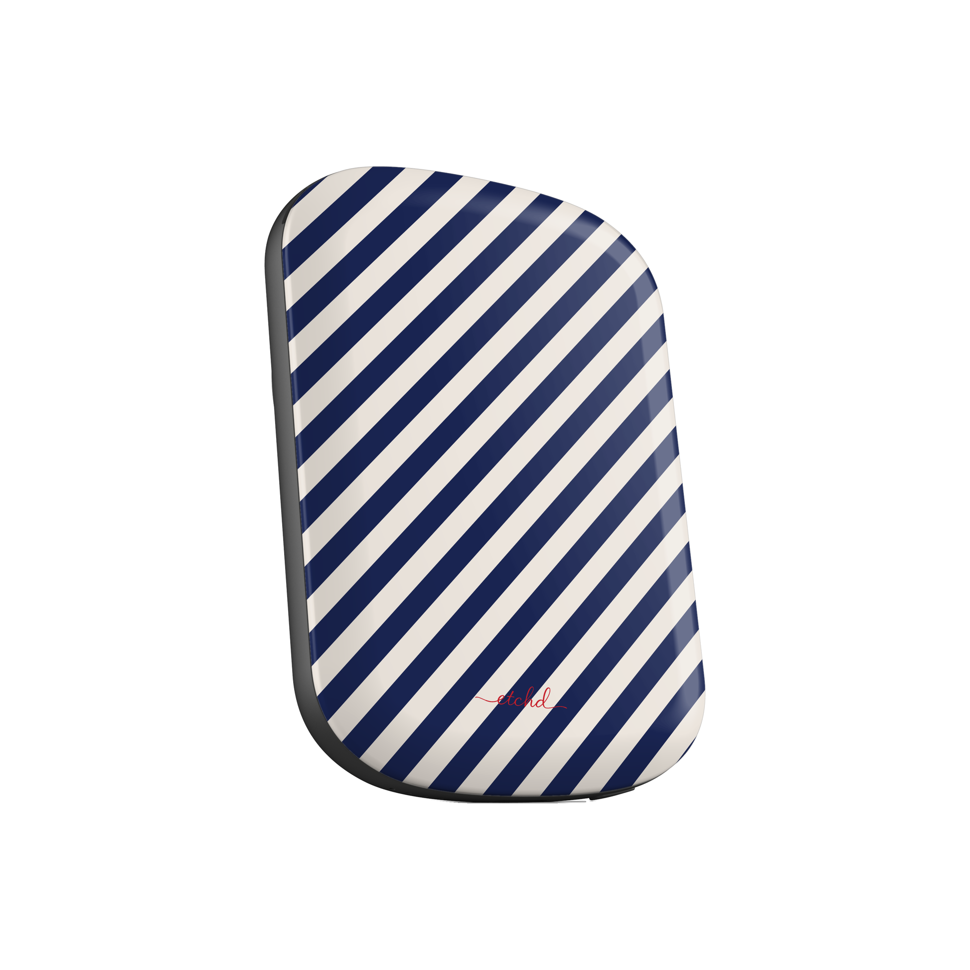 Navy & Cream Striped Diagonal Powerbank magnetico di etchd, vista 2