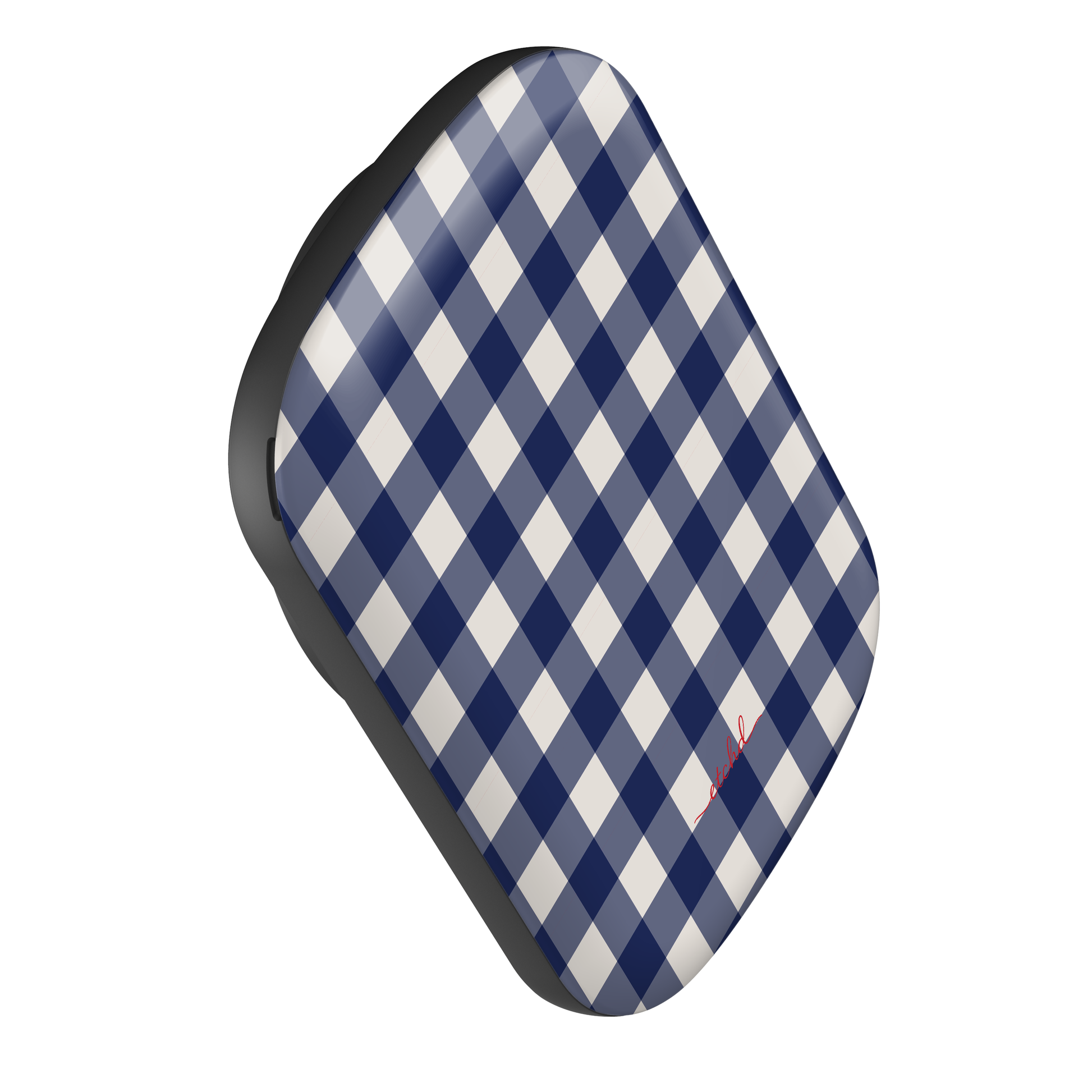 Navy & Cream Gingham Powerbank magnetico di etchd, vista 3