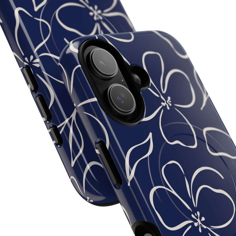 Navy & Cream Floral Magnetic Phone Case by etchd, view 87