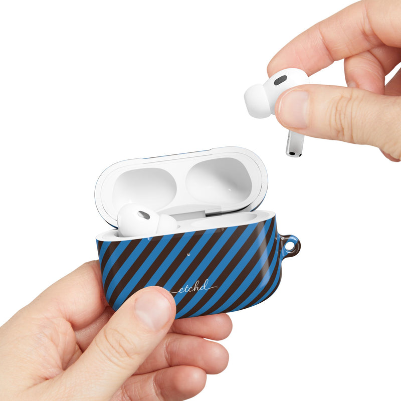 Espresso & Cerulean Striped Diagonal AirPod Case by etchd, view 11