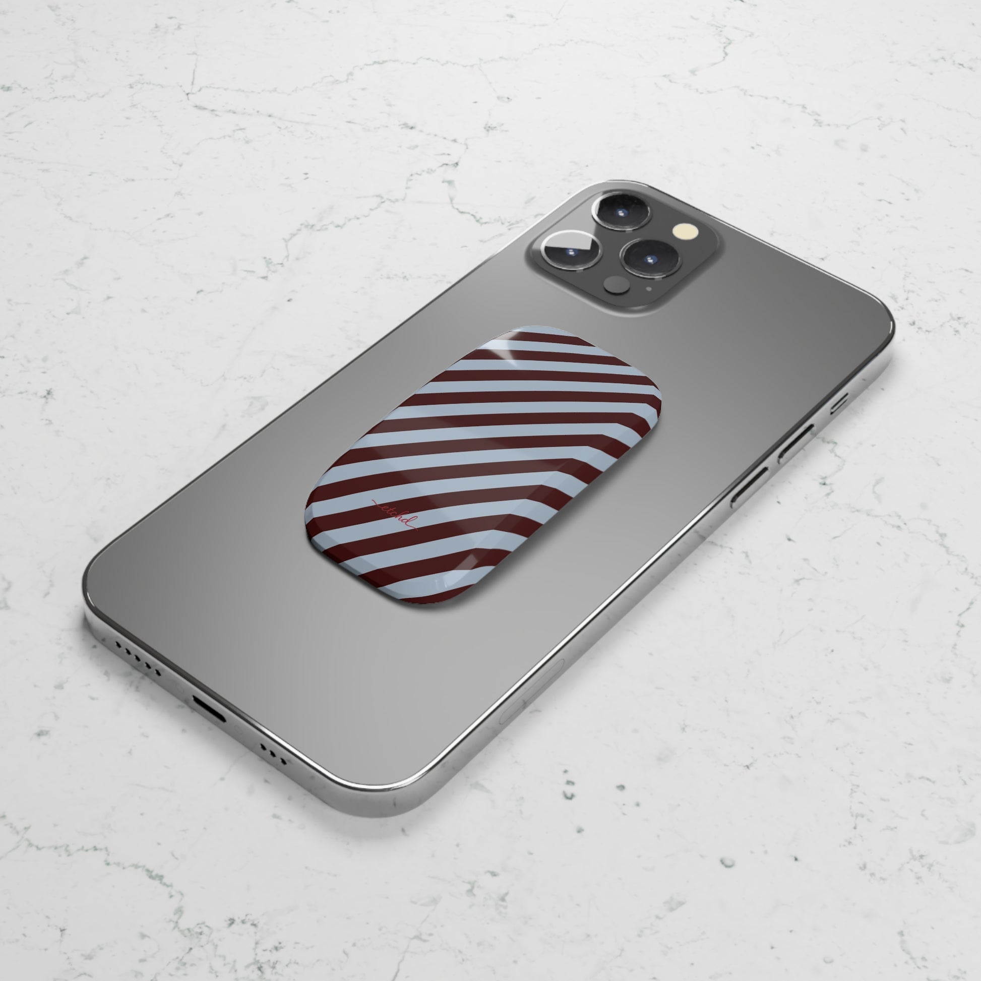 Blue & Cherry Striped Diagonal Click-On Phone Grip by etchd, view 5