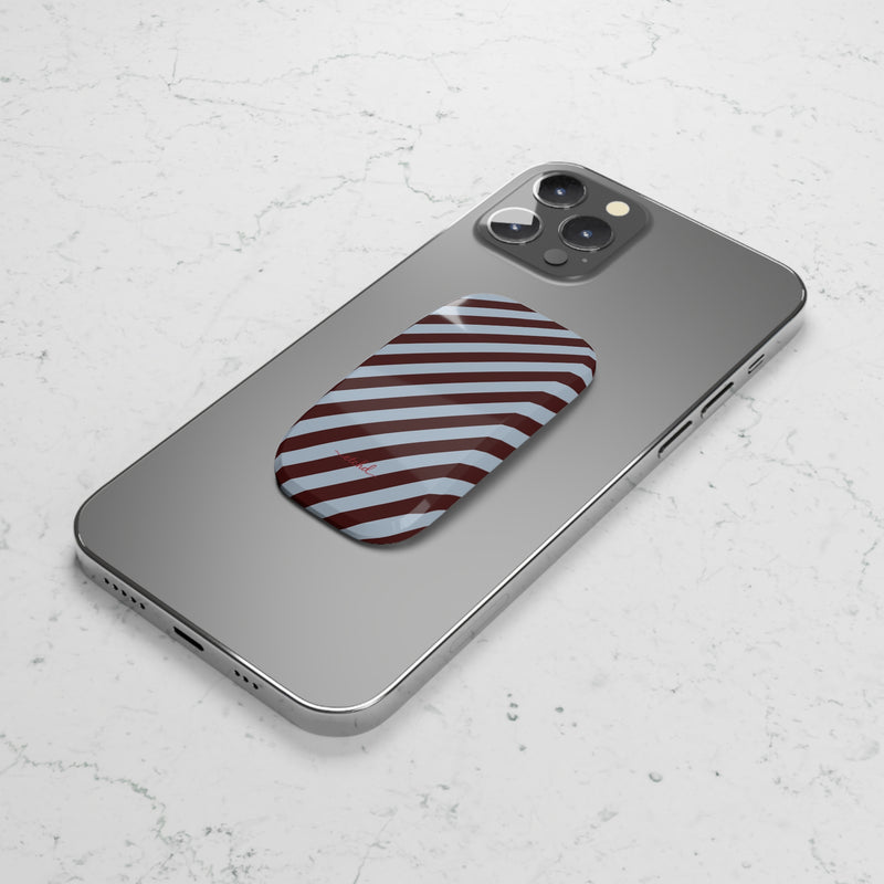 Blue & Cherry Striped Diagonal Click-On Phone Grip by etchd, view 5