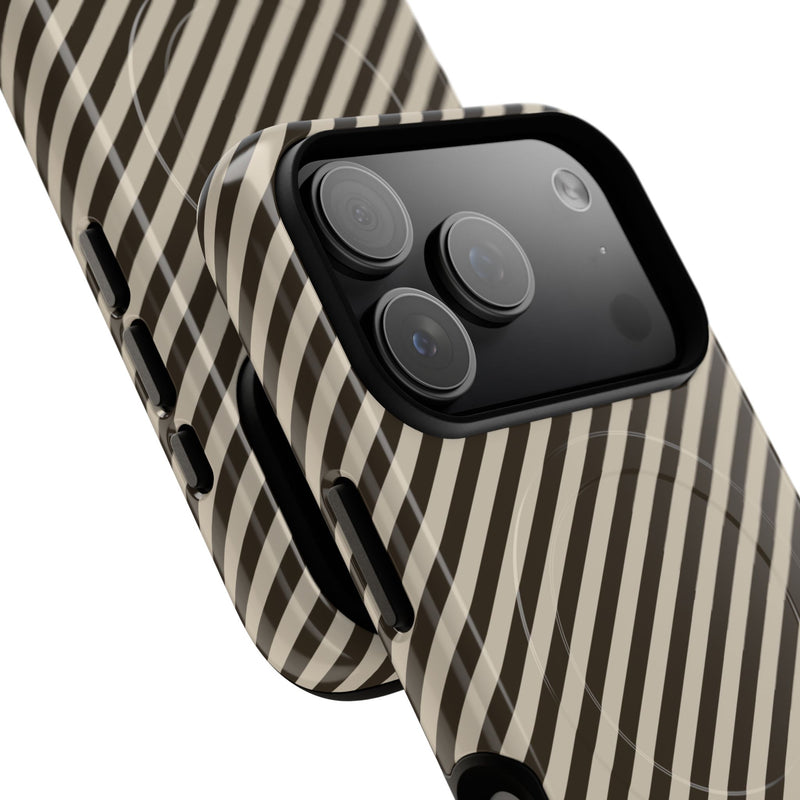 Cream & Brown Striped Diagonal Magnetic Phone Case by etchd, view 99
