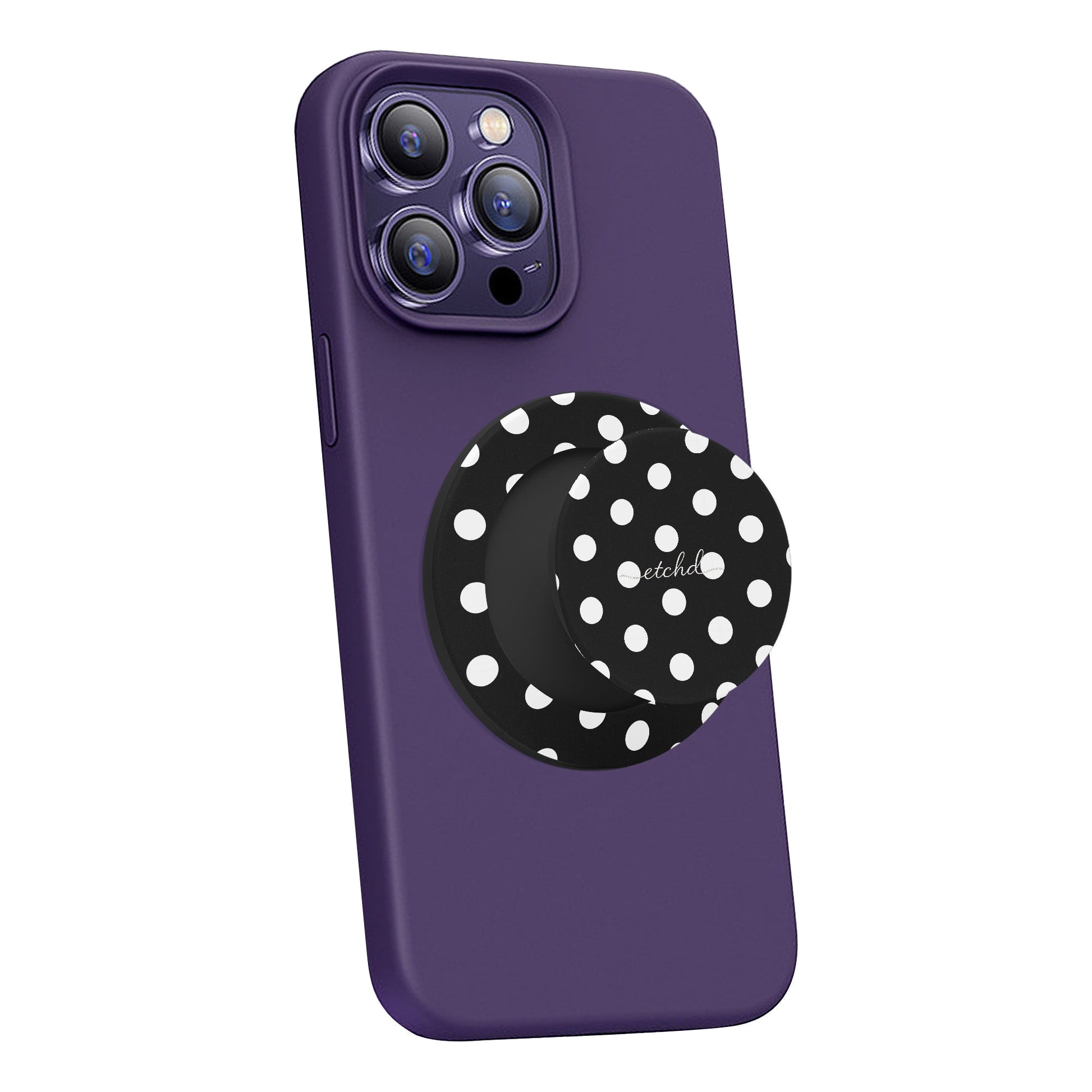 White & Black Polka Dot Phone Grip And Stand by etchd, view 4