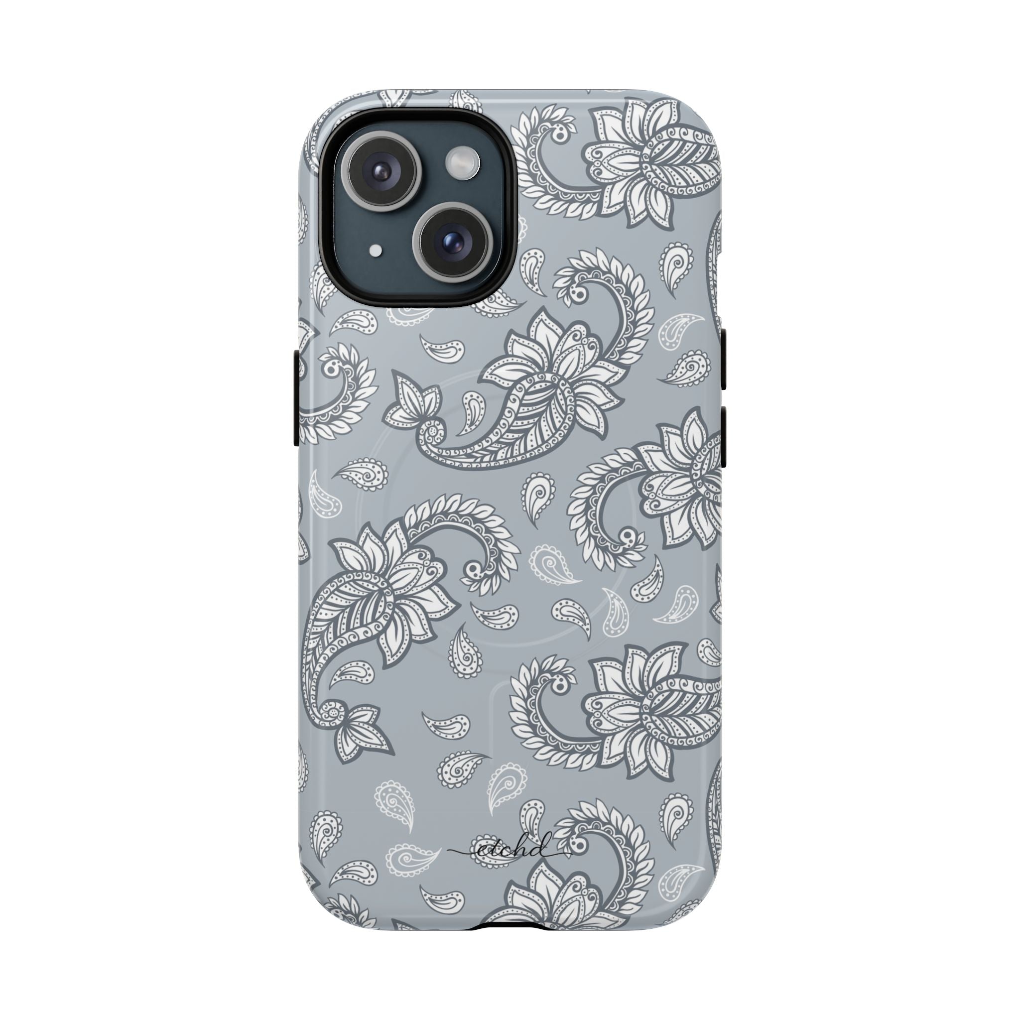 Dusty Blue Paisley Magnetic Phone Case by etchd, view 2