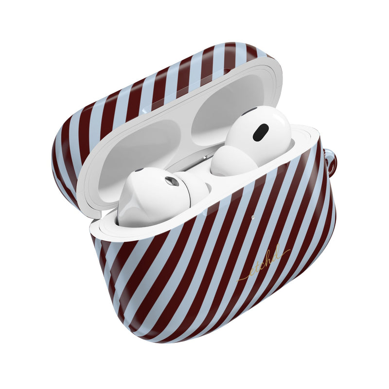Blue & Cherry Striped Diagonal AirPod Case by etchd, view 9