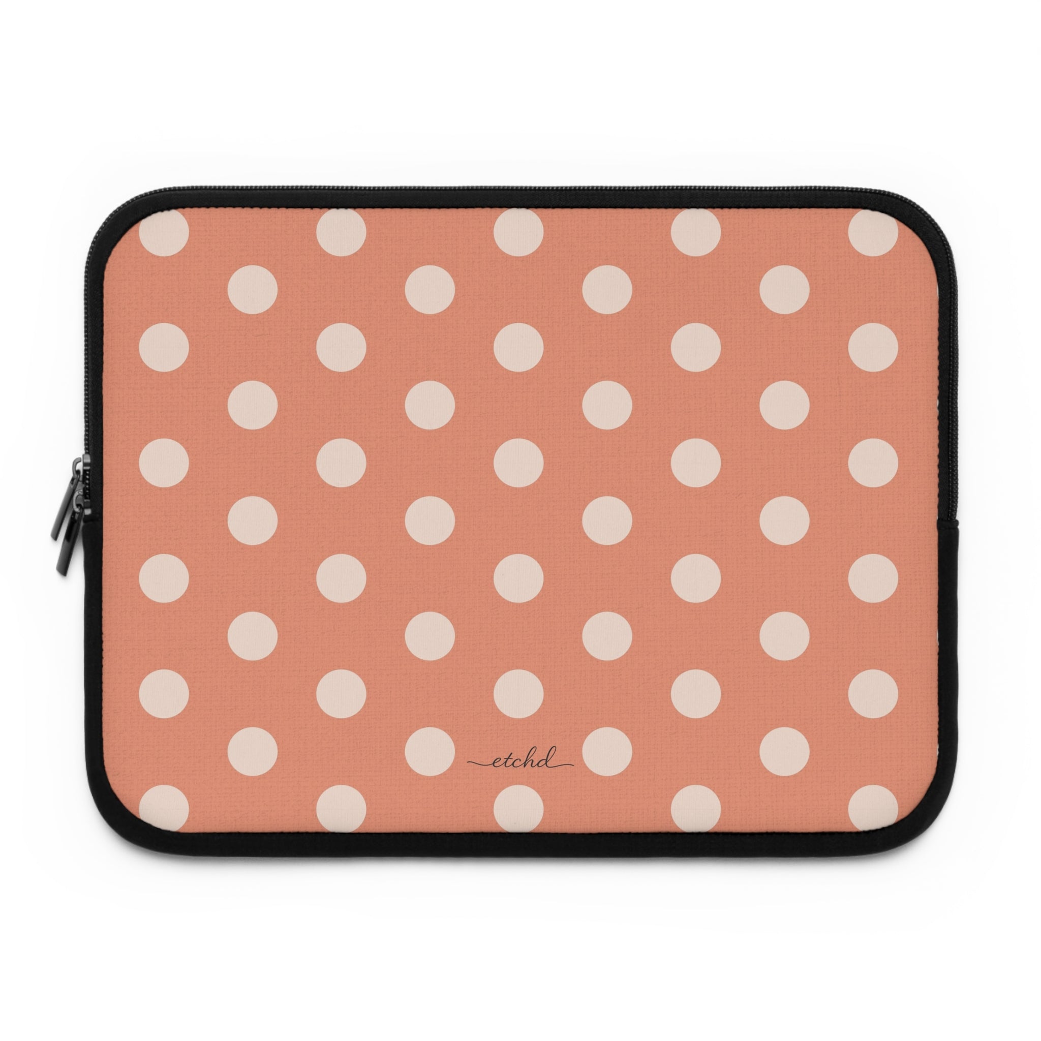 Cream & Coral Polka Dot Laptop Sleeve by etchd