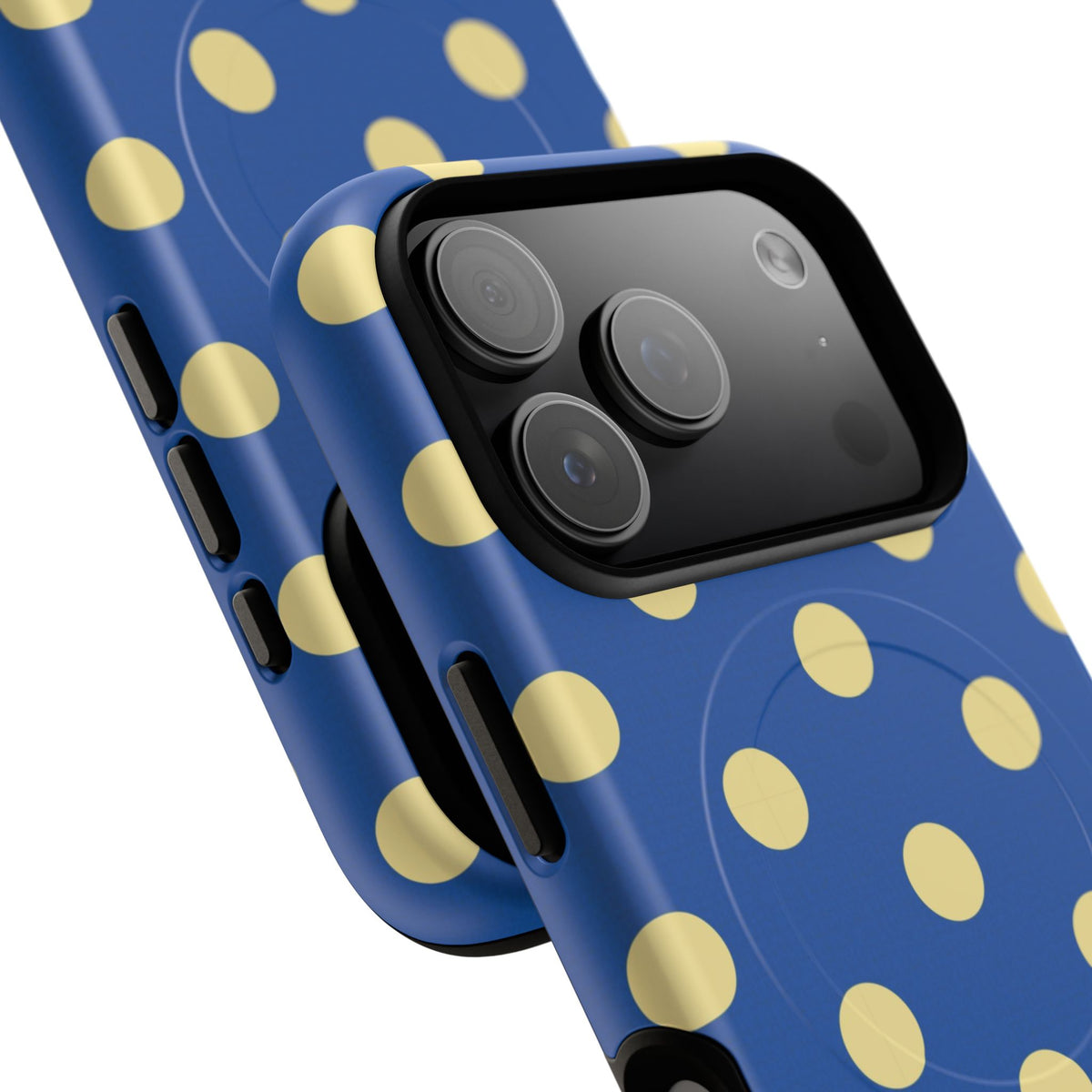 Butter & Cobalt Polka Dot Magnetic Phone Case by etchd, view 100