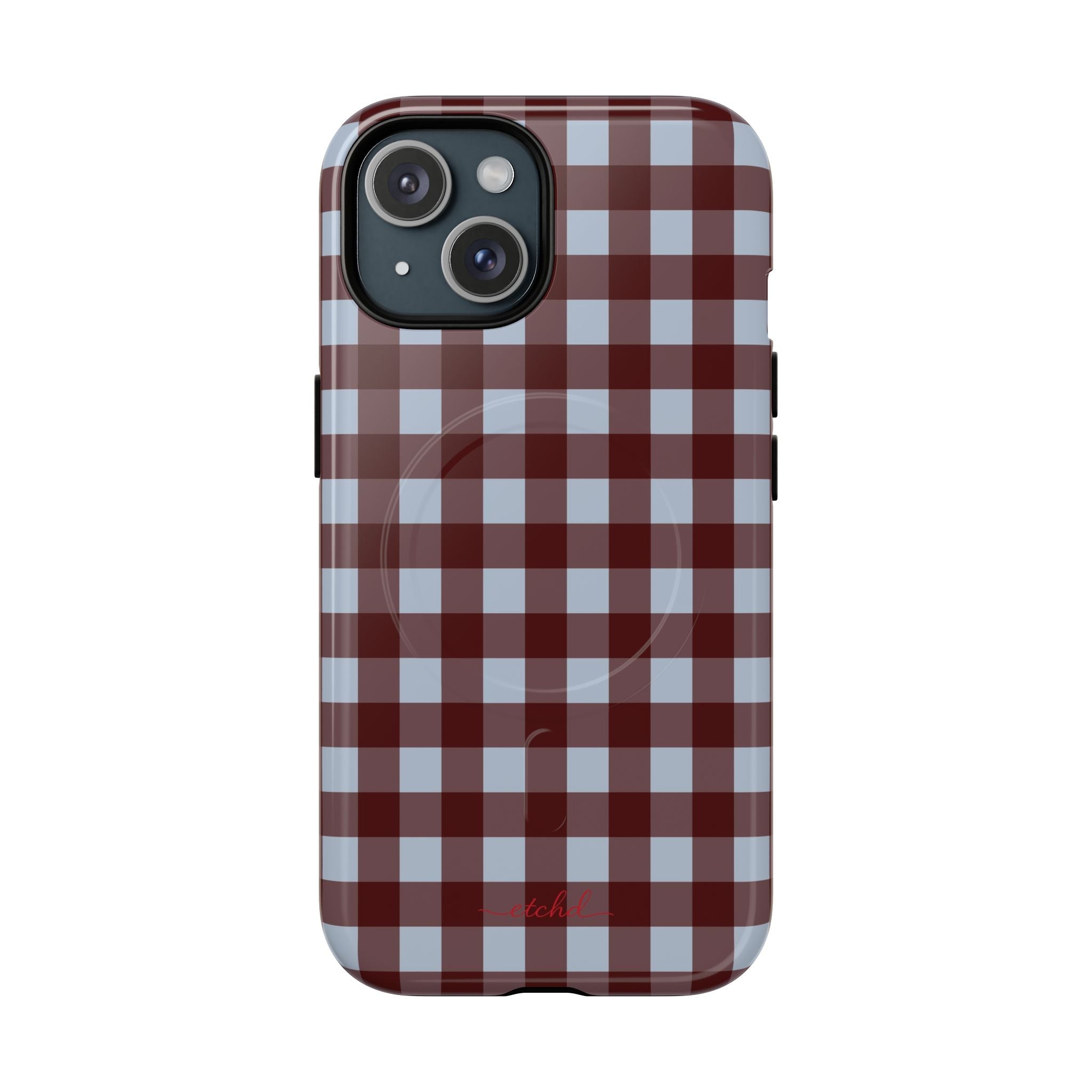 Blue & Cherry Gingham Magnetic Phone Case by etchd, view 2