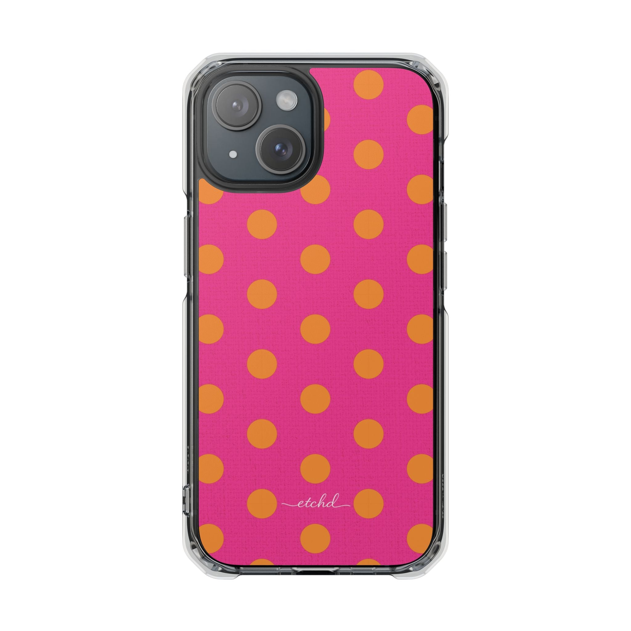 Orange & Pink Polka Dot Funda transparente magnética para móvil de etchd, vista 2