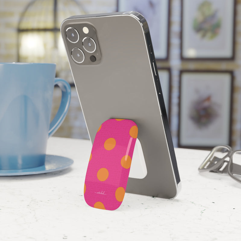 Orange And Pink Polka Dot Click-On Phone Grip-zoom-