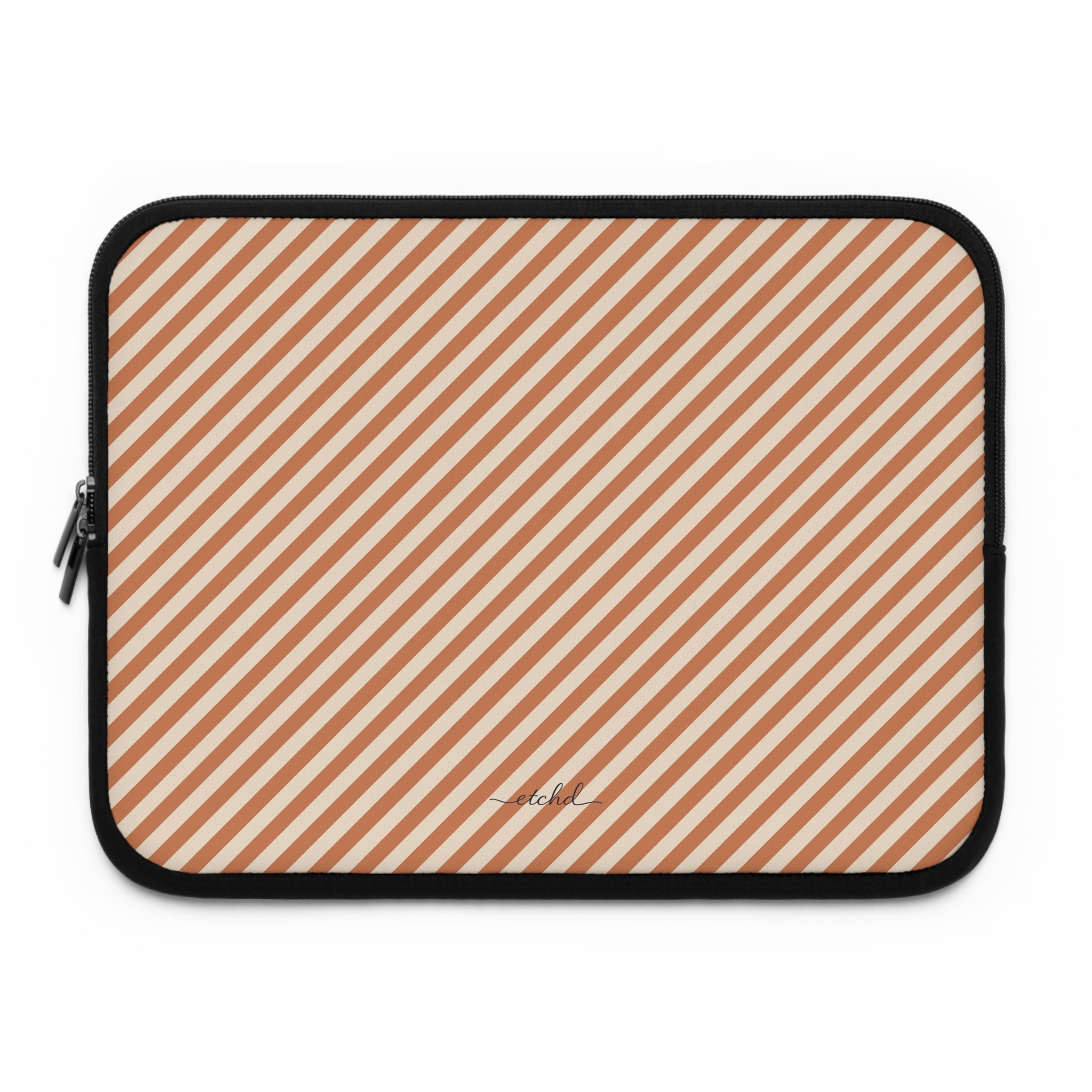 Terracotta & Cream Striped Diagonal Laptop Sleeve by etchd