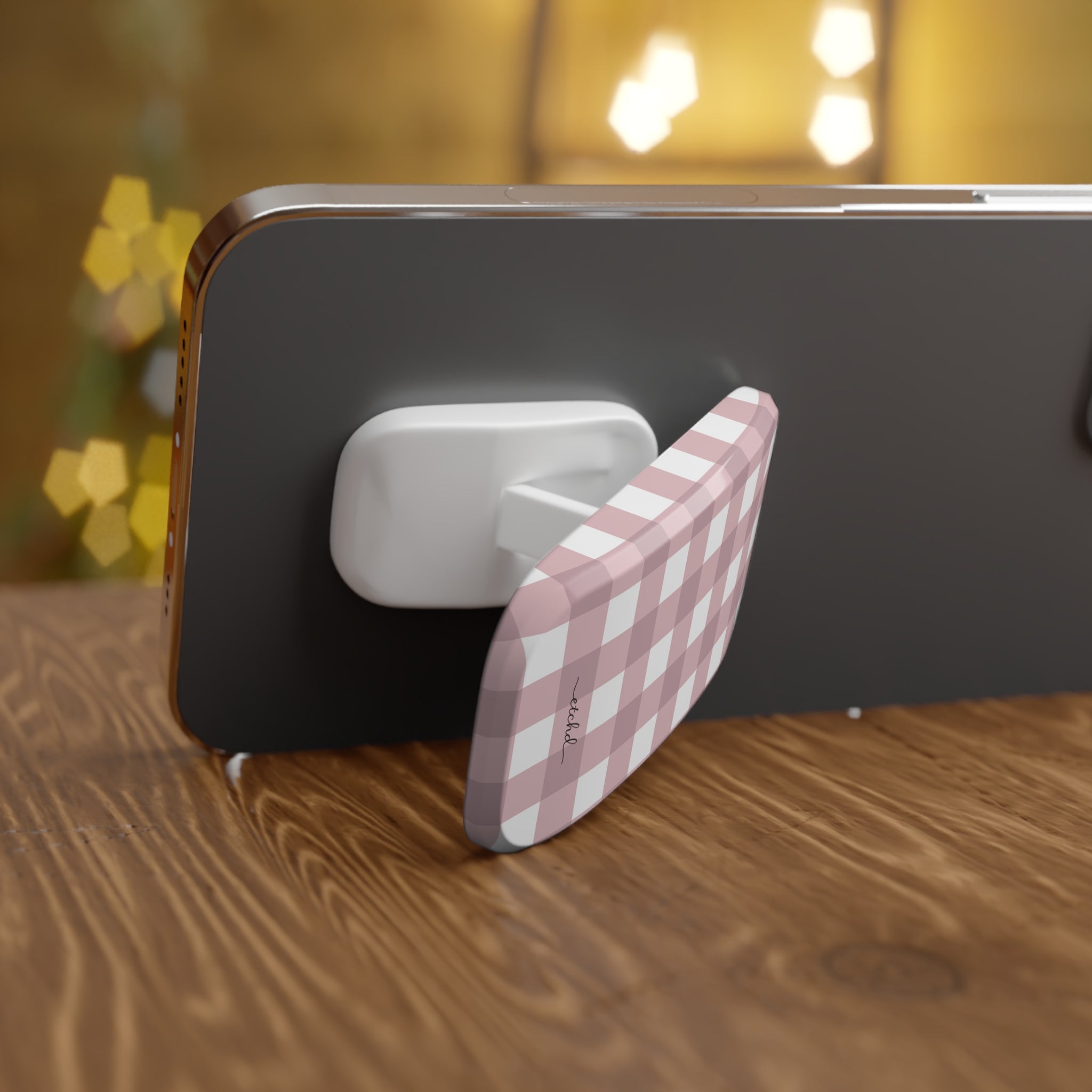 Pink Gingham Click-On Phone Grip by etchd, view 3