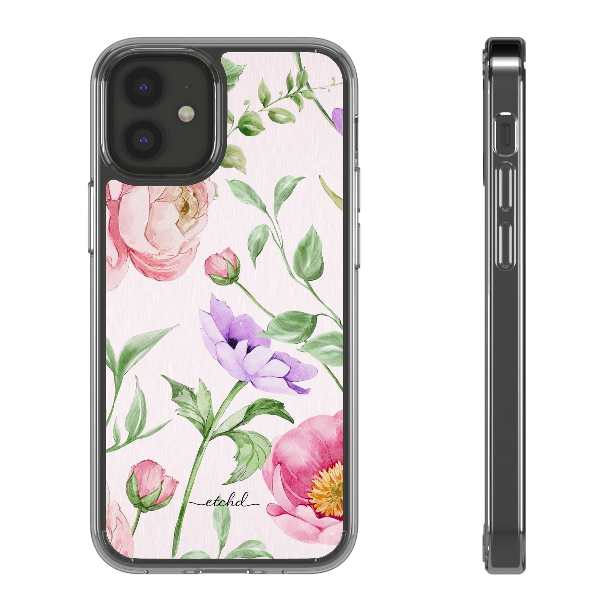 Peony Bloom Clear Phone Case by etchd, view 2