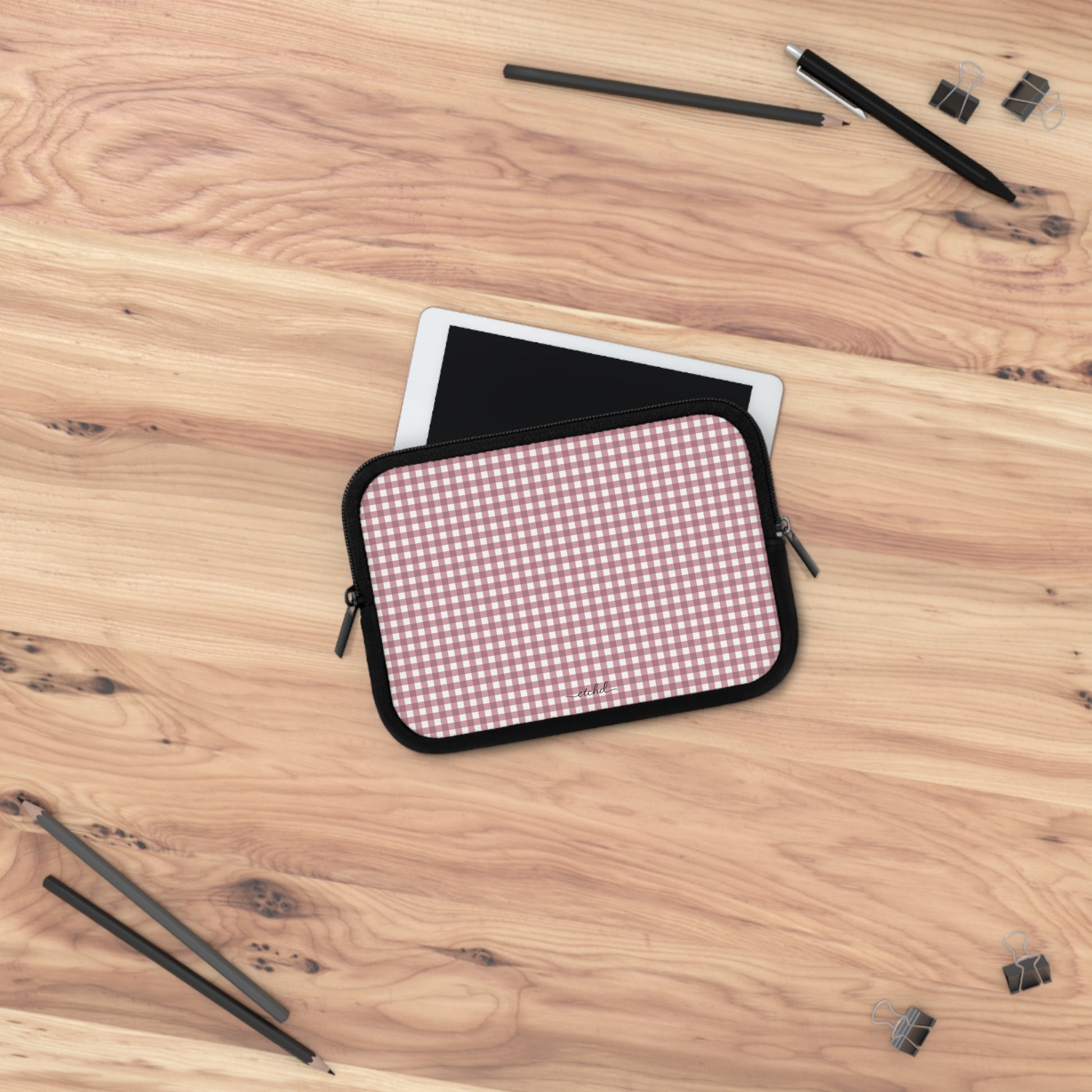 Pink Gingham Laptop Sleeve by etchd, view 14