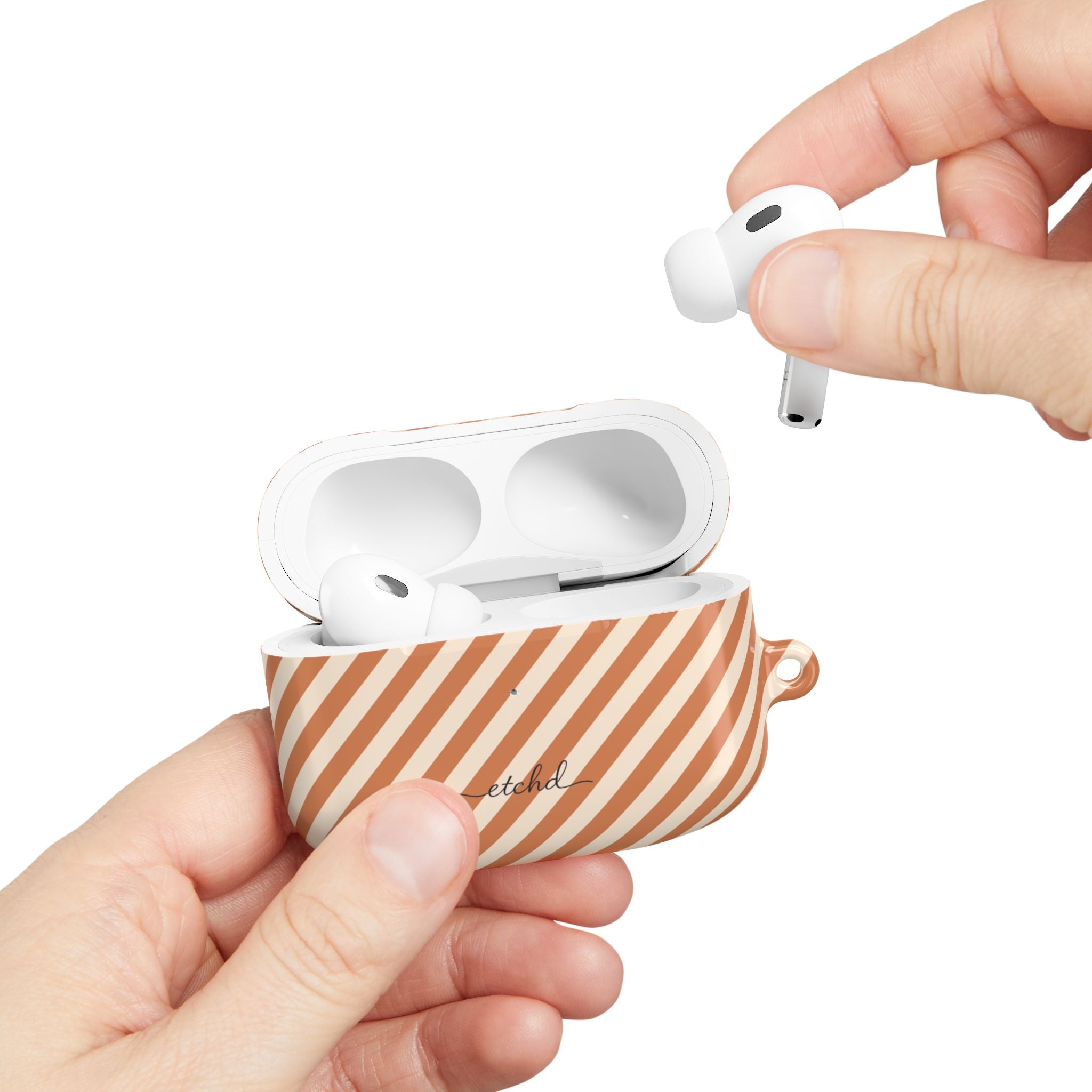 Terracotta & Cream Striped Diagonal AirPod Case by etchd, view 11