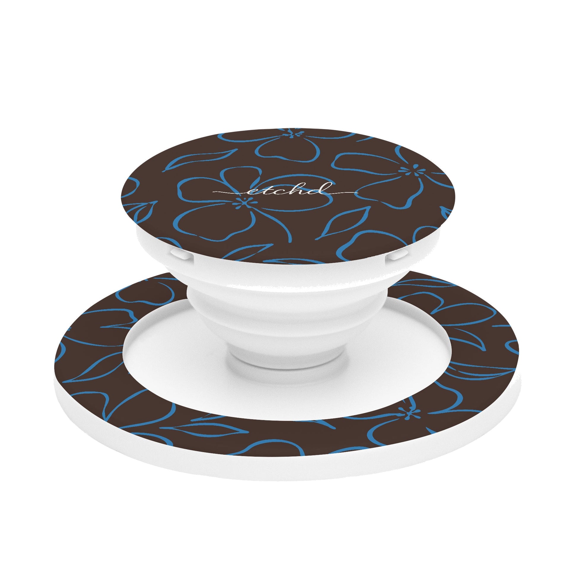 Espresso & Cerulean Floral Phone Grip And Stand by etchd