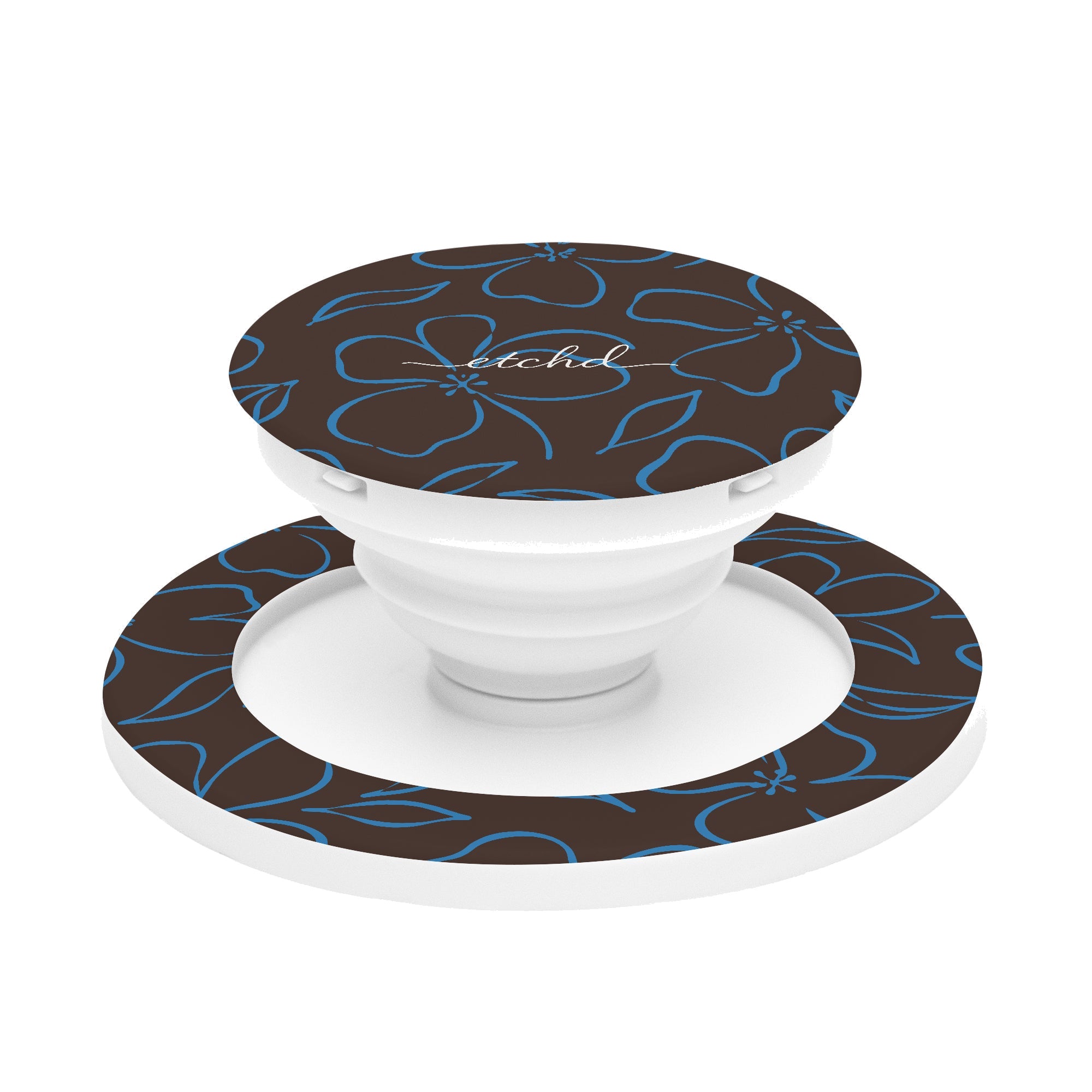 Espresso & Cerulean Floral Phone Grip And Stand by etchd