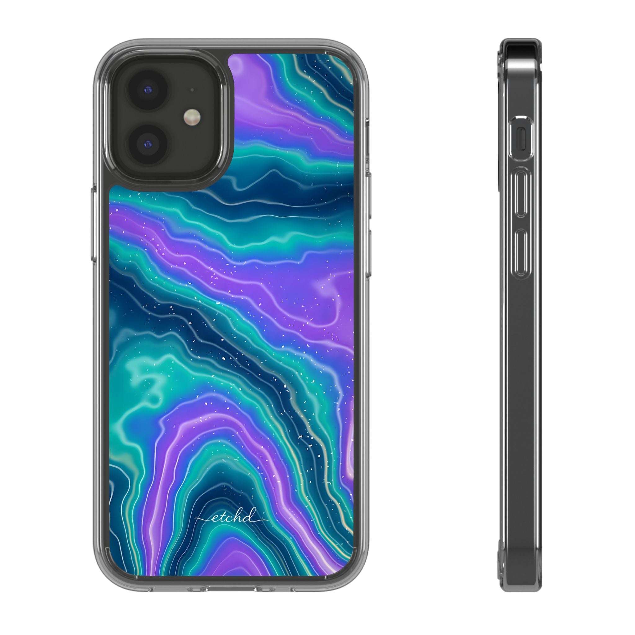 Peacock Ink Clear Phone Case by etchd, view 2