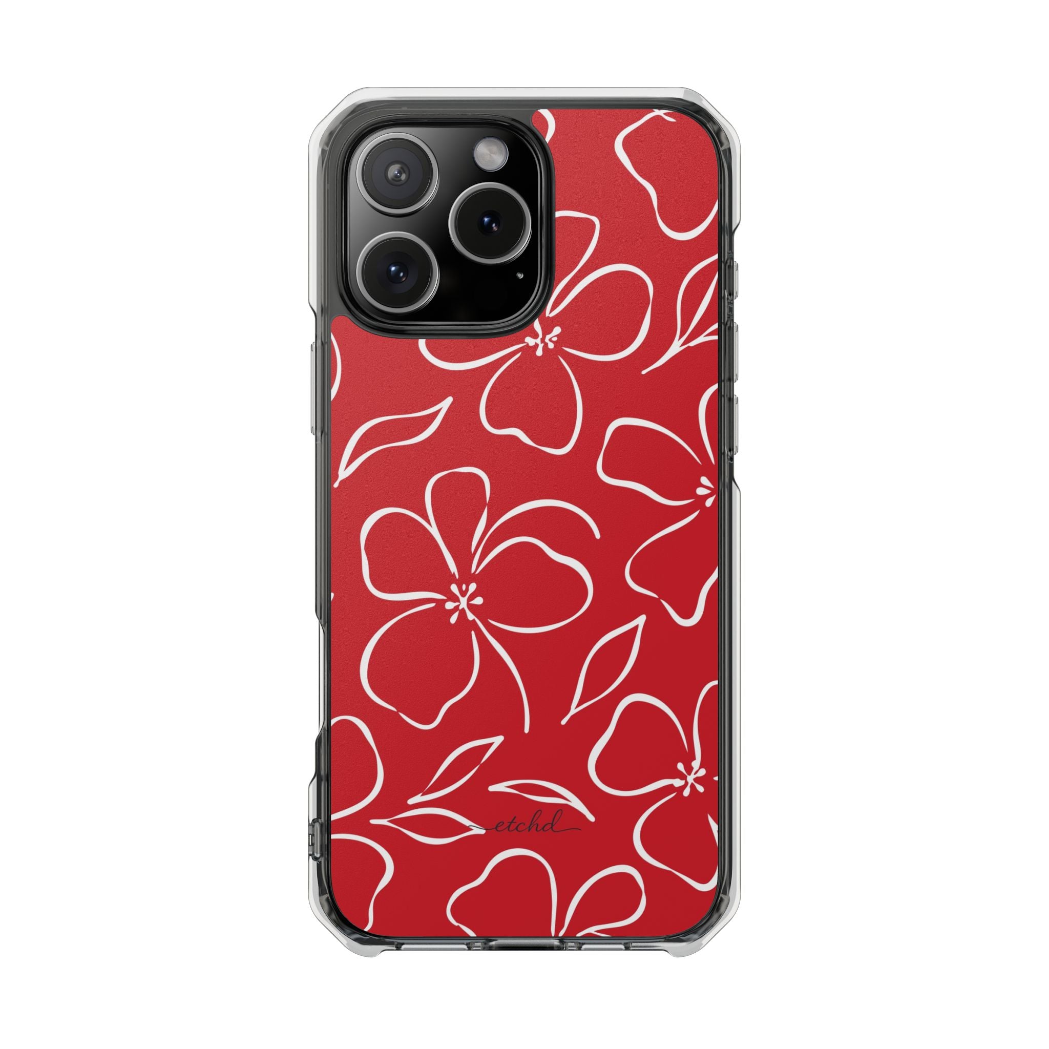 Classic Red & White Floral Clear Magnetic Phone Case by etchd