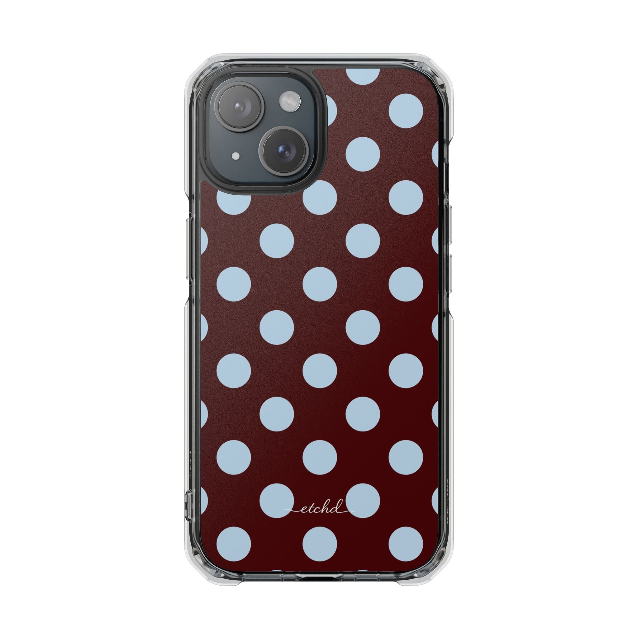 Cherry & Blue Polka Dot Clear Magnetic Phone Case by etchd, view 2