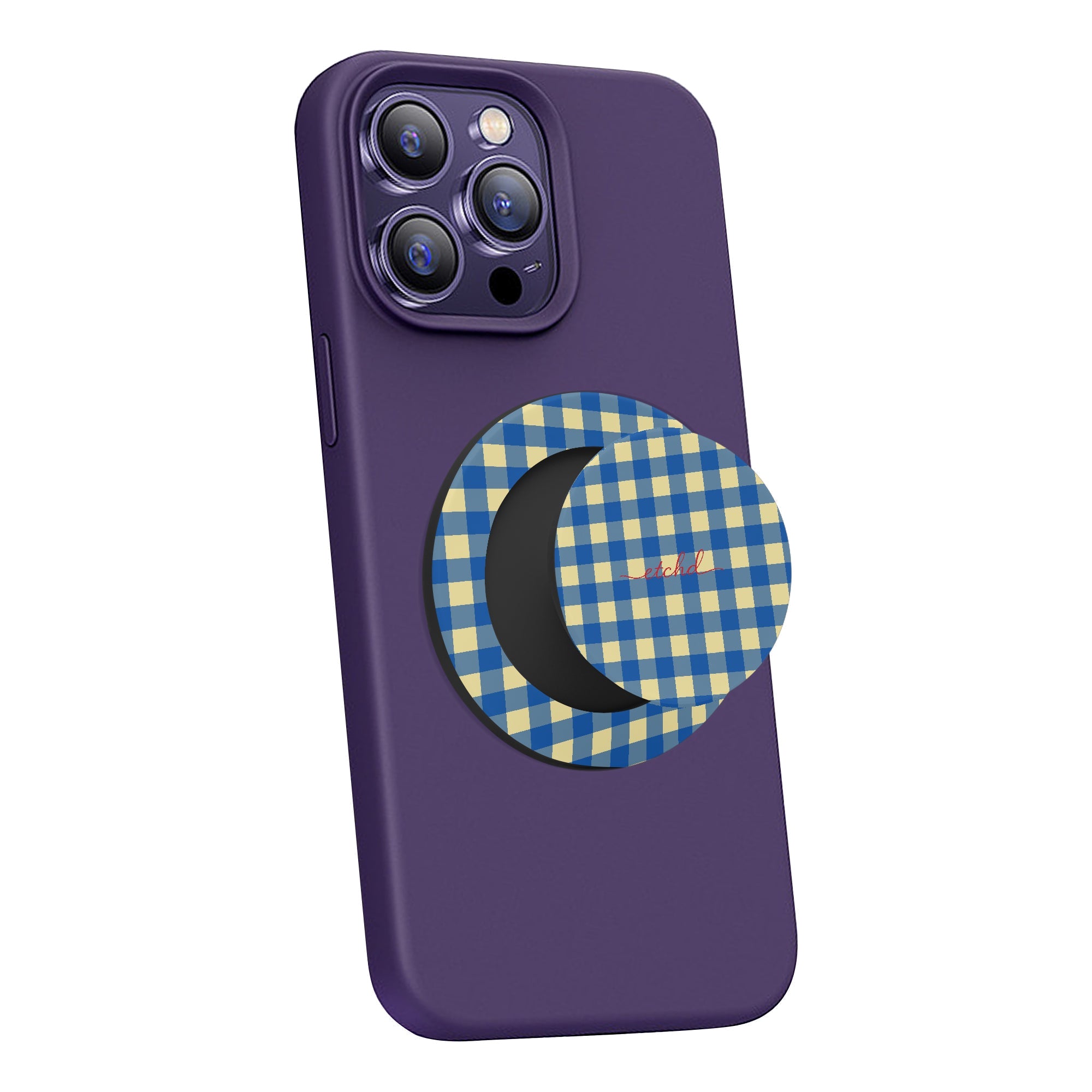 Butter & Cobalt Gingham Phone Grip And Stand by etchd, view 4