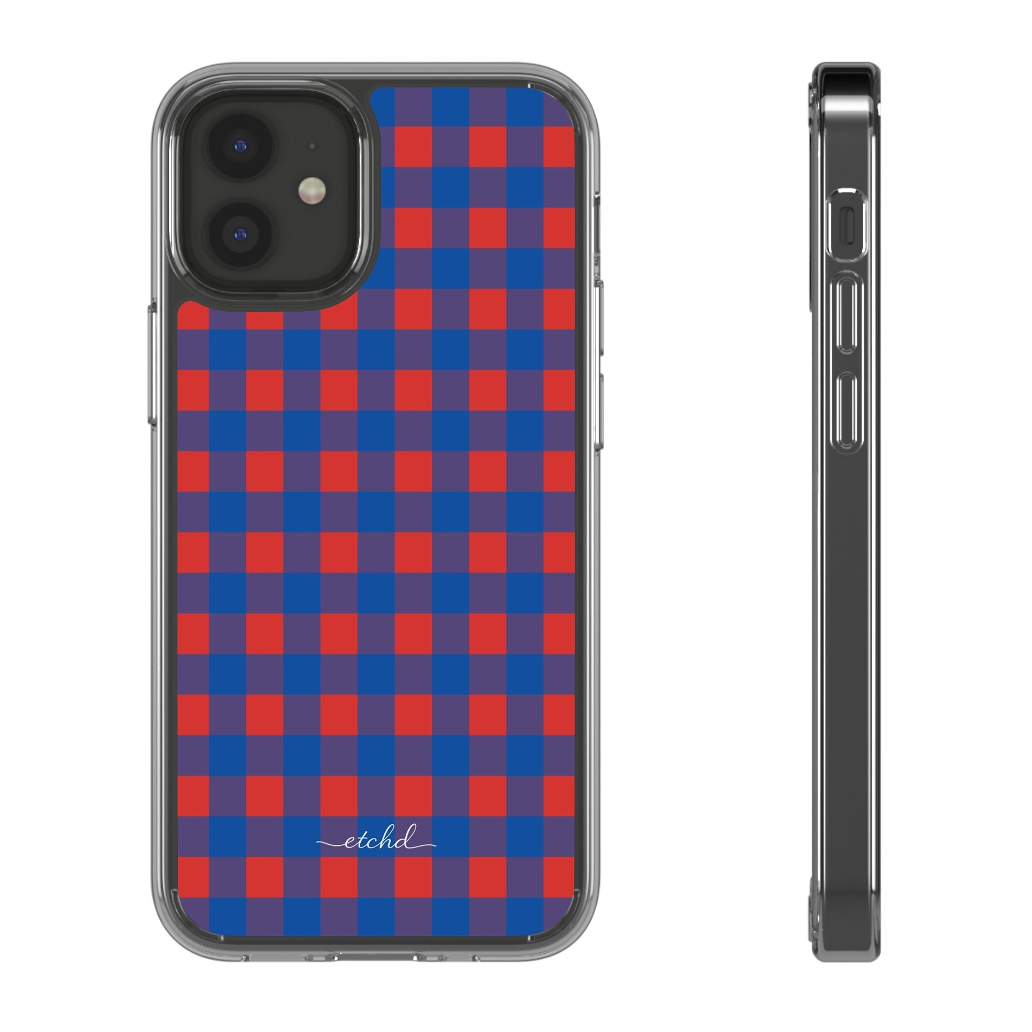 Cobalt & Poppy Gingham Clear Phone Case by etchd, view 2
