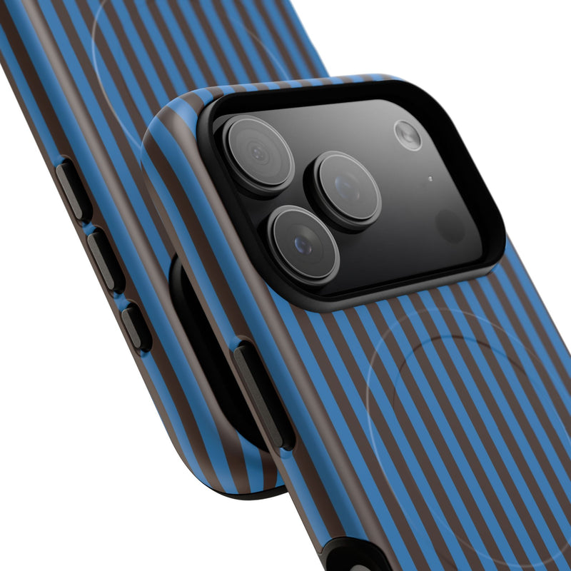 Espresso & Cerulean Striped Magnetic Phone Case by etchd, view 100