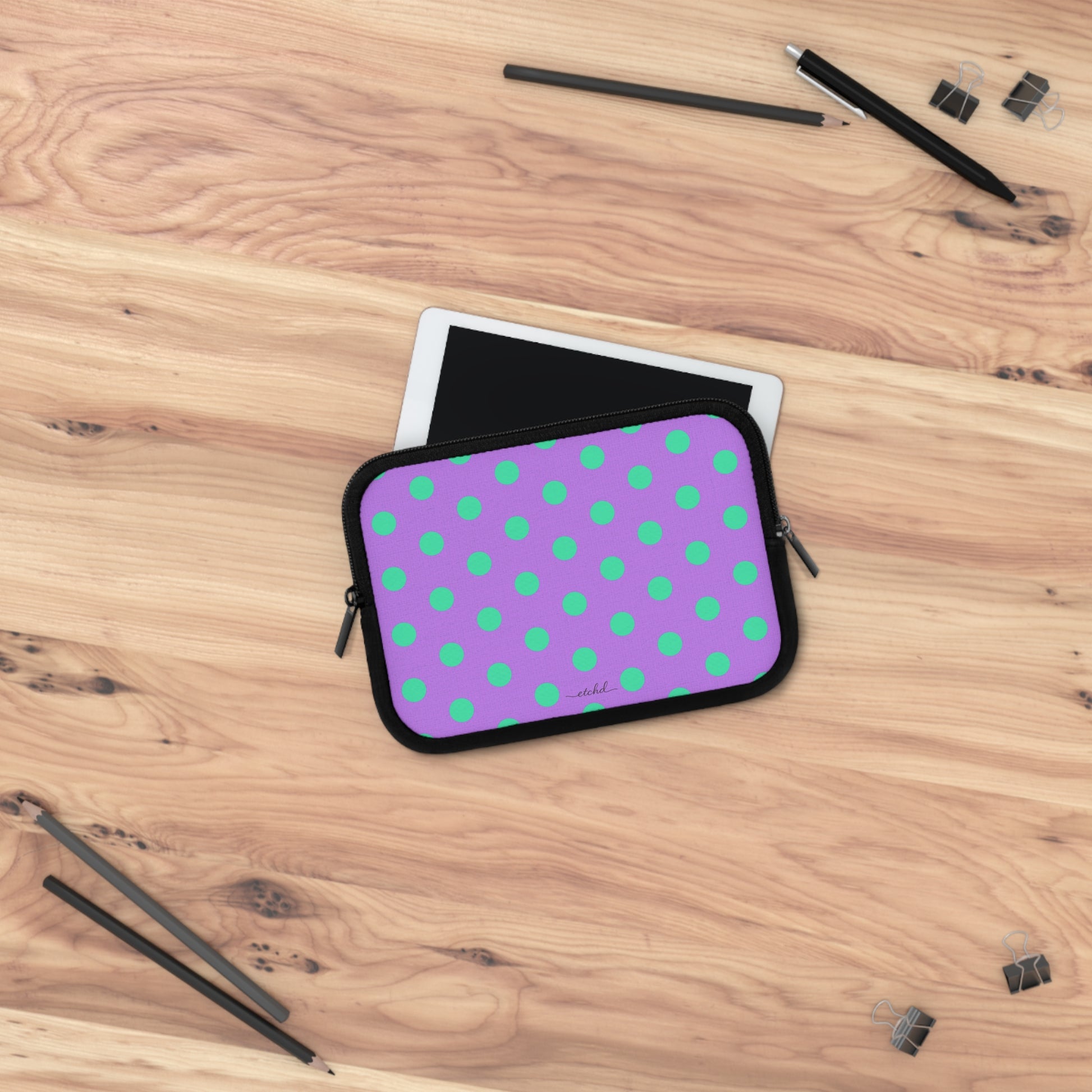 Hypermint And Lilac Polka Dot Laptop Sleeve by etchd, view 14