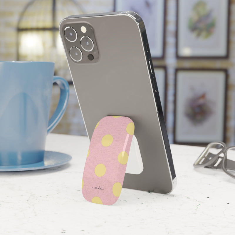 Butter And Pink Polka Dot Click-On Phone Grip by etchd, view 3