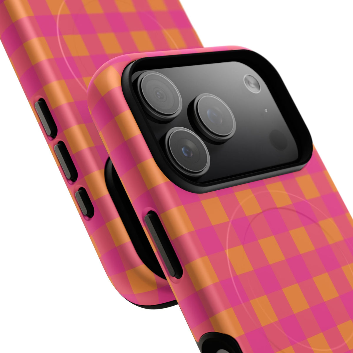 Pink & Orange Gingham Magnetic Phone Case by etchd, view 100