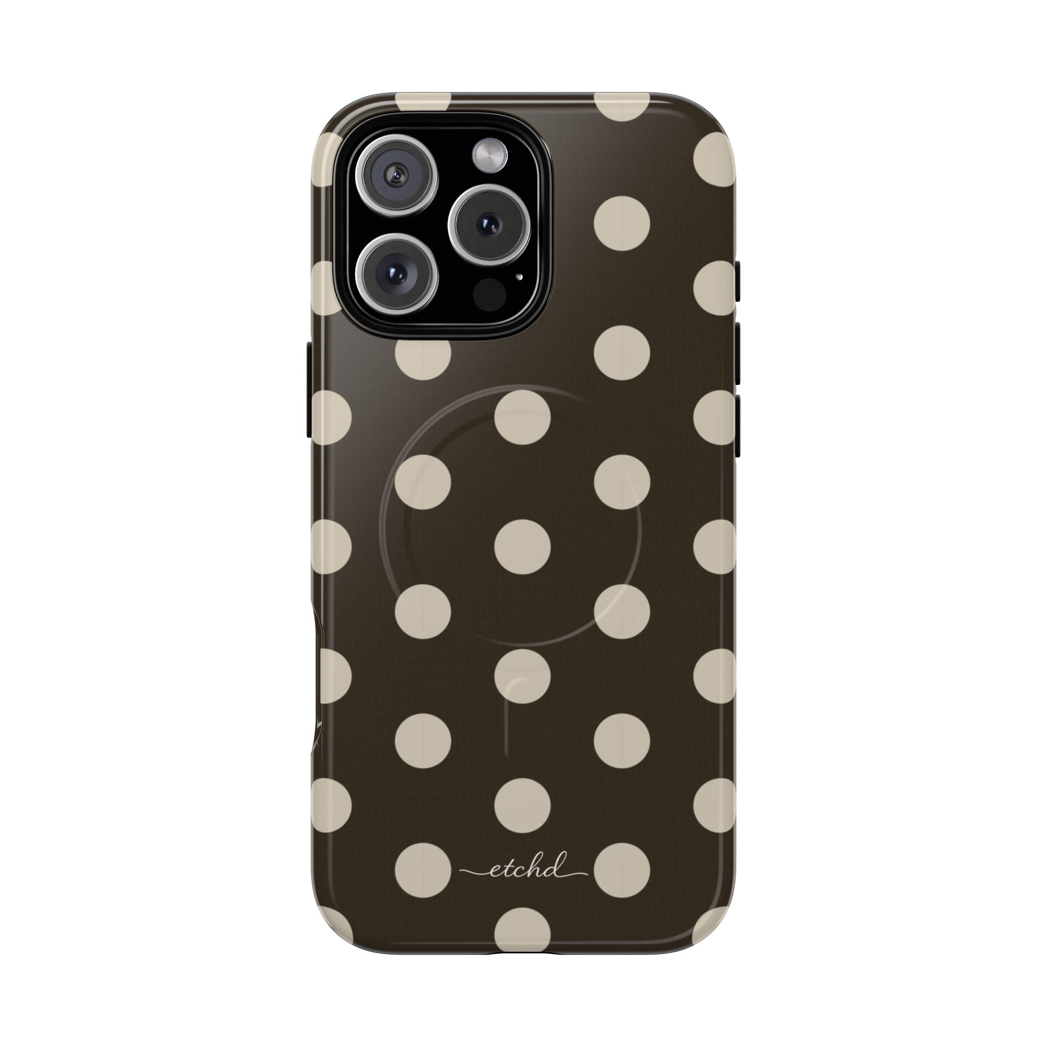 Cream & Brown Polka Dot Magnetic Phone Case by etchd