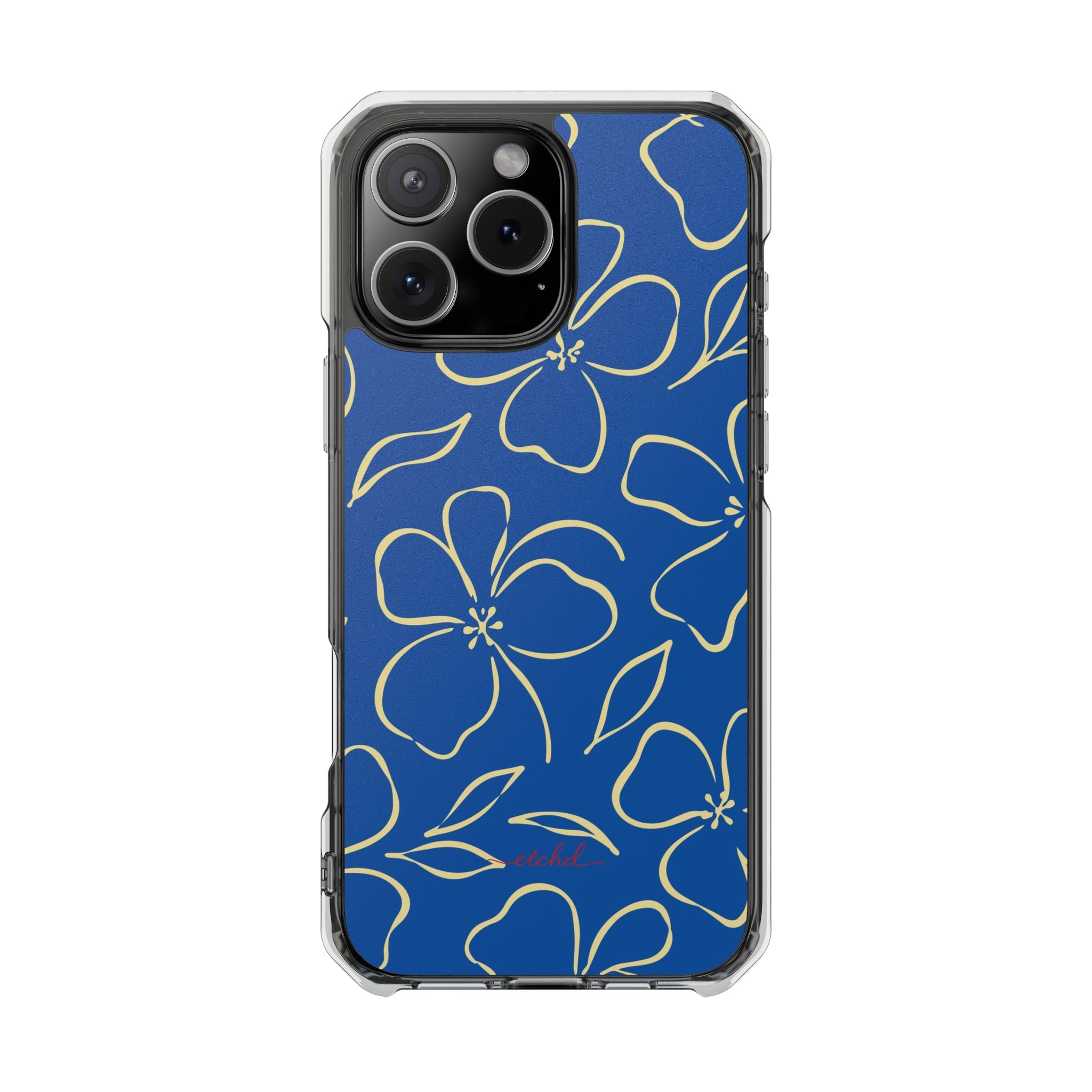 Cobalt & Butter Floral Funda transparente magnética para móvil de etchd